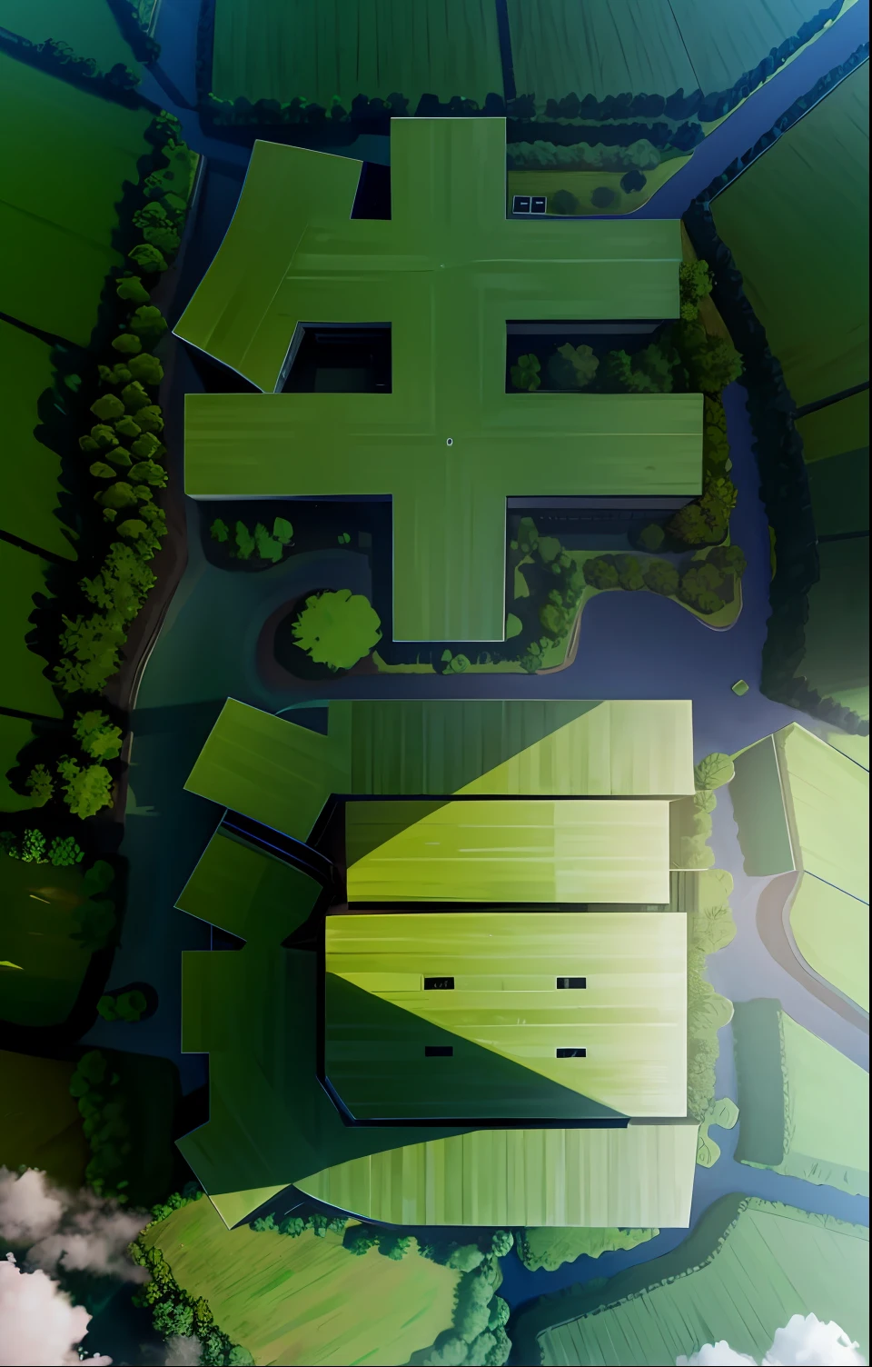 A large expanse of green mountains,down view