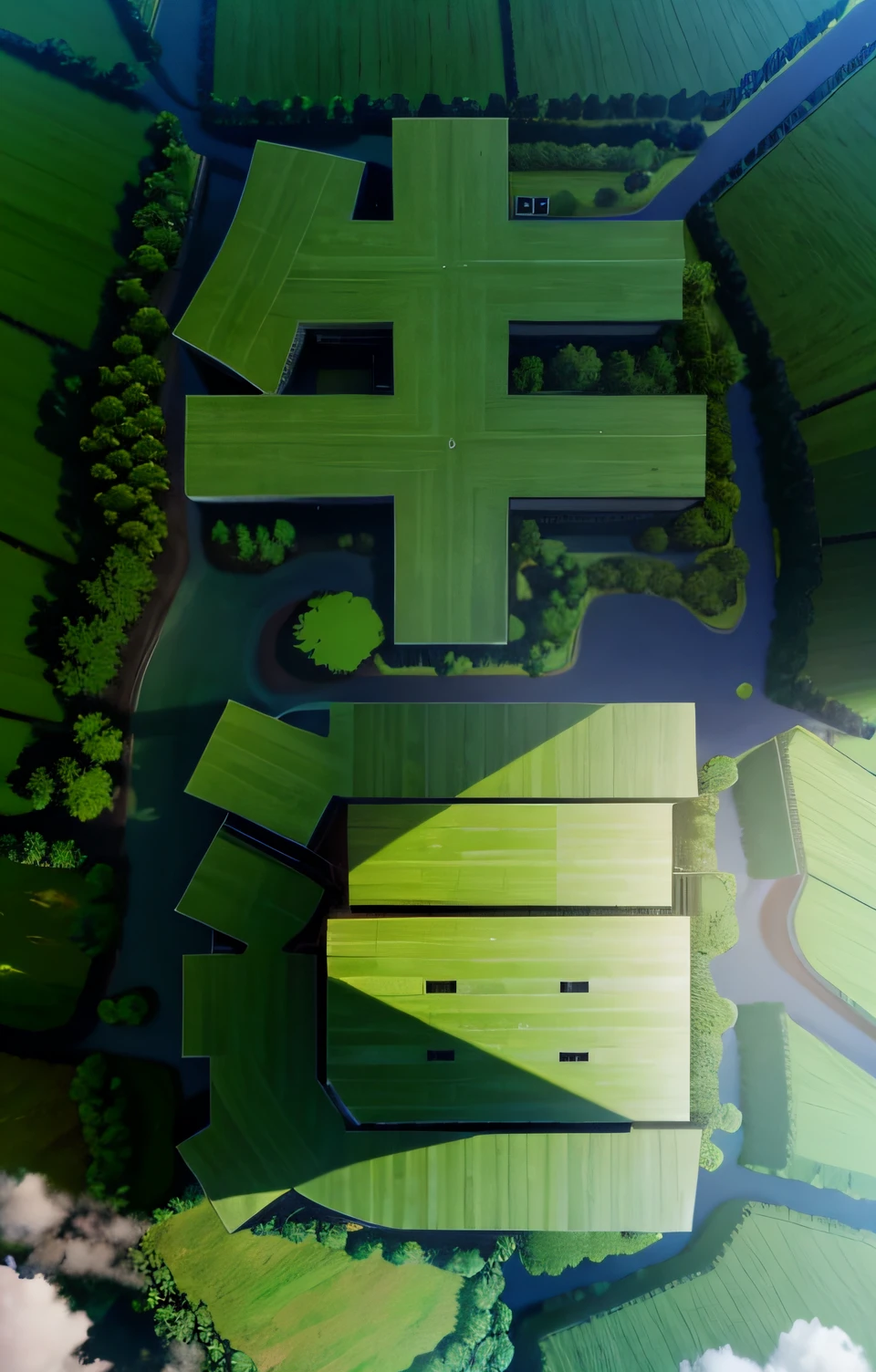 A large expanse of green mountains，down view