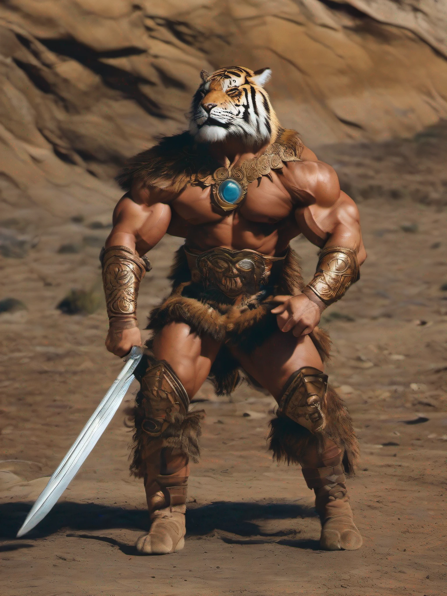 Animal Warrior, Gato Guerreiro, from He-Man, intricate, cinematic, fantastic, muscular tiger.