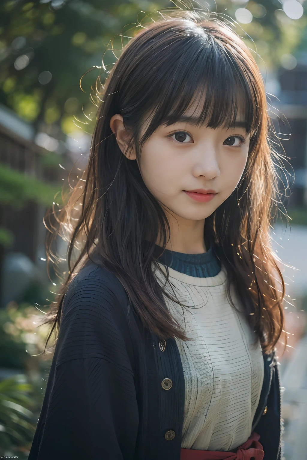 (8K、Raw photography、top-quality、masuter piece:1.2)、ultra-detailliert、ultra res、(realisitic、rialistic photo:1.37), (Japan girls at ************, Round face, Bangs:1.3), (japanaese girl:1.2), (early teen:1), (Smile:0.5),