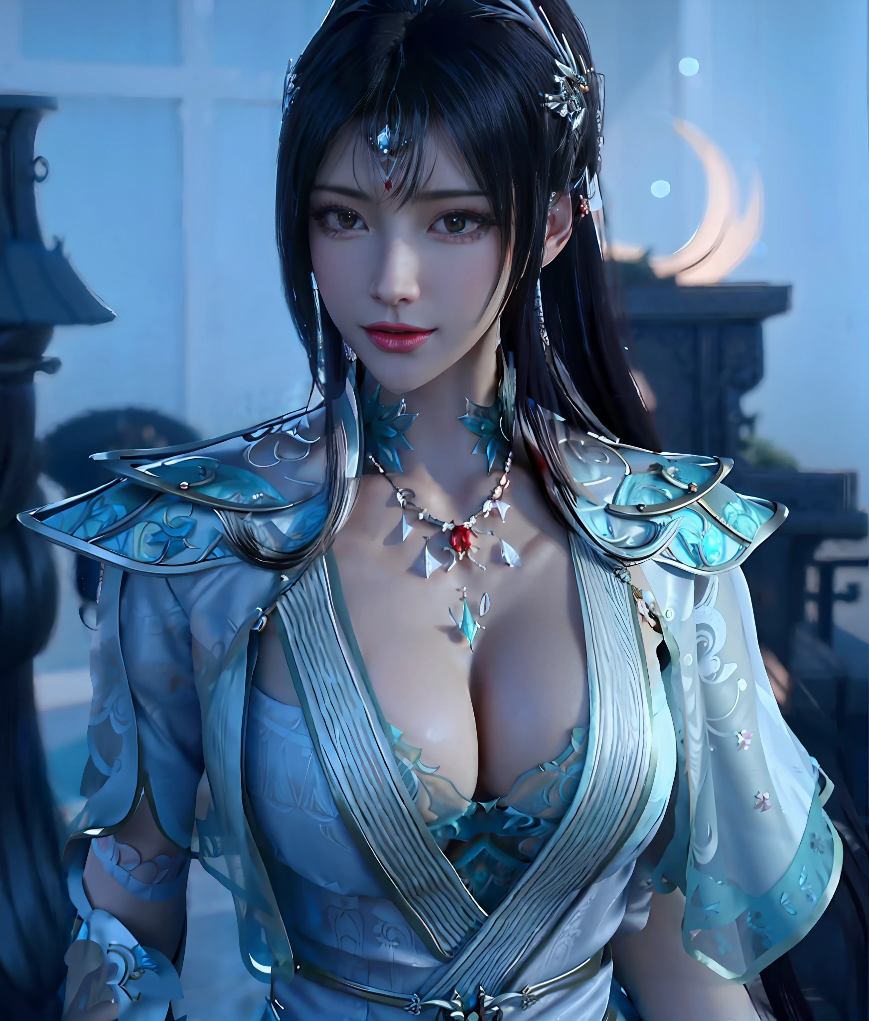 Close up portrait of woman in red dress with long hair, beautiful alluring anime woman, a beautiful fantasy empress, inspired by Du Qiong, seductive tifa lockhart portrait, ((a beautiful fantasy empress)), Seductive Anime Girl, beautiful anime woman, glamorous tifa lockheart, Beautiful avatar pictures, mai shiranui, Woman in blue sky armor, Tifa, (lingerie:1.2), photographrealistic, top body is hyperrealistic thicc muscle and hyper largest_breasts!! with the type of boobs_melons, Tindall Effect, Photorealistic, Dark Studio, Rim lighting, two tone lighting, (High detailed skin:1.2), 8K UHD, Digital SLR, Soft lighting, High quality, Volumetric lighting, Candid, photograph, High resolution, 4K, 8K, Bokeh,