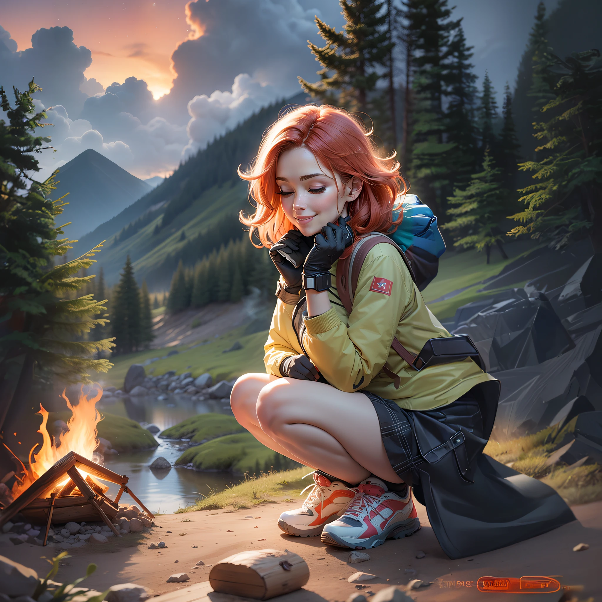 There is a woman kneeling beside a fire, Artgerm e Lois van Baarle, Tran Ross. scenic background, Alena Aenami e Artgerm, Artgerm e Atey Ghailan, Wojtek FUS, Lois van Baarle e Rossdraw, Arte no estilo de Guweiz, Modelo IG | Artgerm