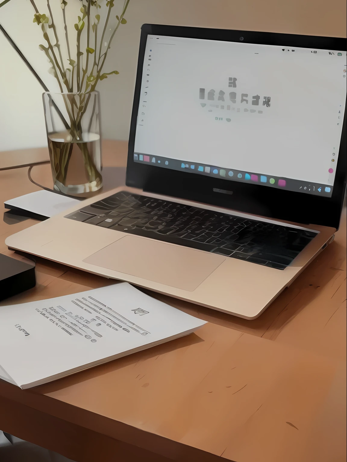 There was a laptop on the table,There is a notepad on it, 🚿🗝📝, 🔞🤡, Middle metaverse, Chiba Yuda, 💣 💥, Chinese text, elegant study, blog-photo, research, 💣 💥💣 💥