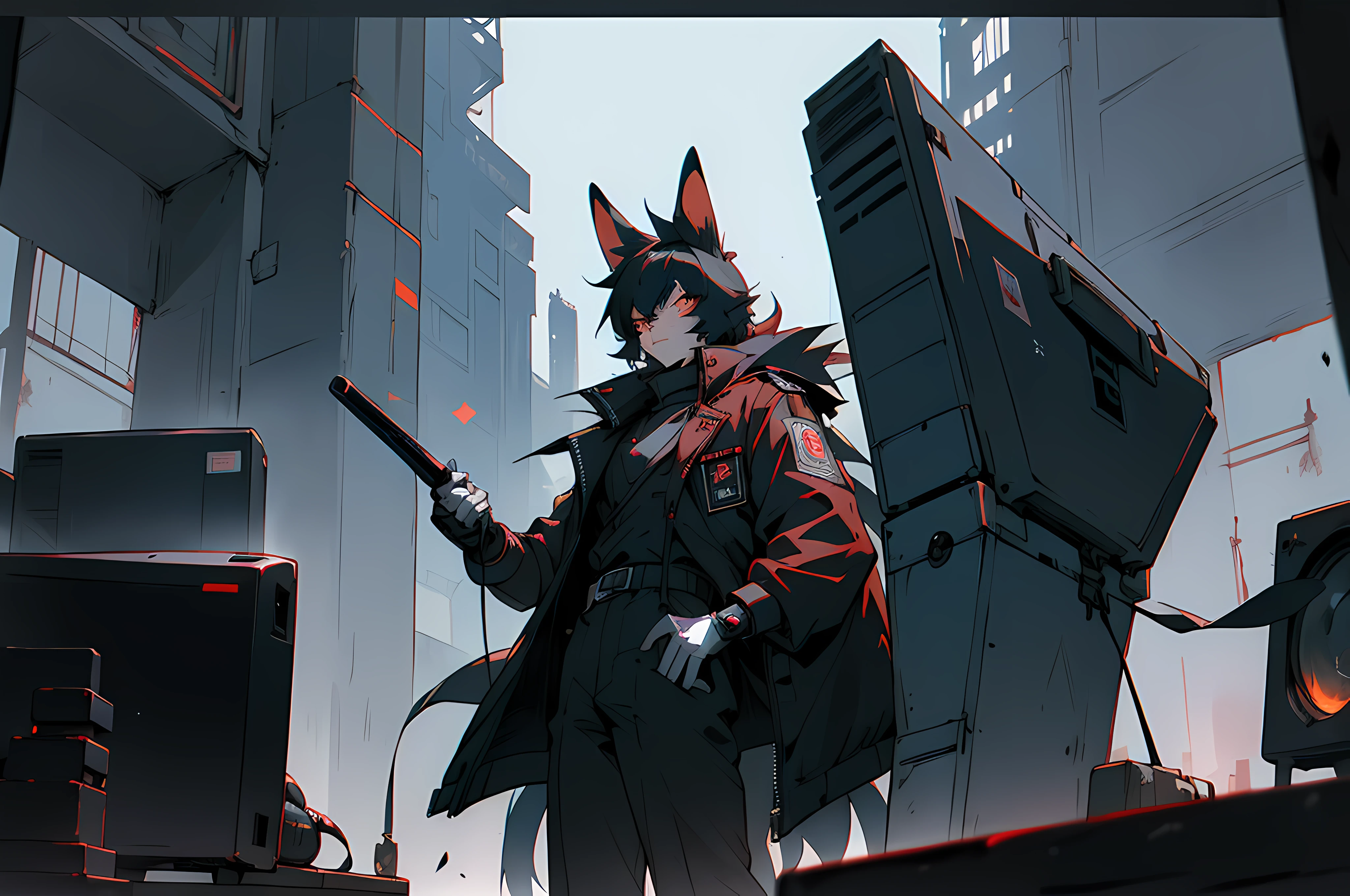 (((crowd of bunny officers))), (((cyberpunk bleak bleak bleak dark black black black bleak gray))), vampire hunter d, (vintage vhs), (crt screenshot), (((dark scene))), (((dark cloudy scene))), (((angel's egg anime))), (((serial experiments lain anime))), (((dystopian basement scene))), (((unlit nighttime scene))), (((dark abandoned cyberpunk glowing screens lab house))), (((angry black anthro kemono furry rabbit kommisar gestapo officer fighter with uniform and tall bunny ears exploring old computer screens))), (((cyberpunk dystopian headquarters filled with glowing computer monitors and red screens))), anime black rabbit gestapo with futuristic hair and piercing glowing eyes and tall bunny ears commander, anime art, anime aesthetic, (((old electronics in background cel art))), kemono anime rabbit man, wearing cybernetic bunny ears, angry male fighter --v6