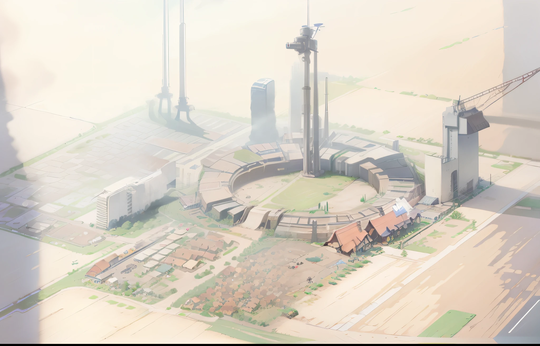 This is a city of the future,To its right is an airfield runway。It contains solar power,Agricultural production and high-tech communication equipment。People live in this one base。