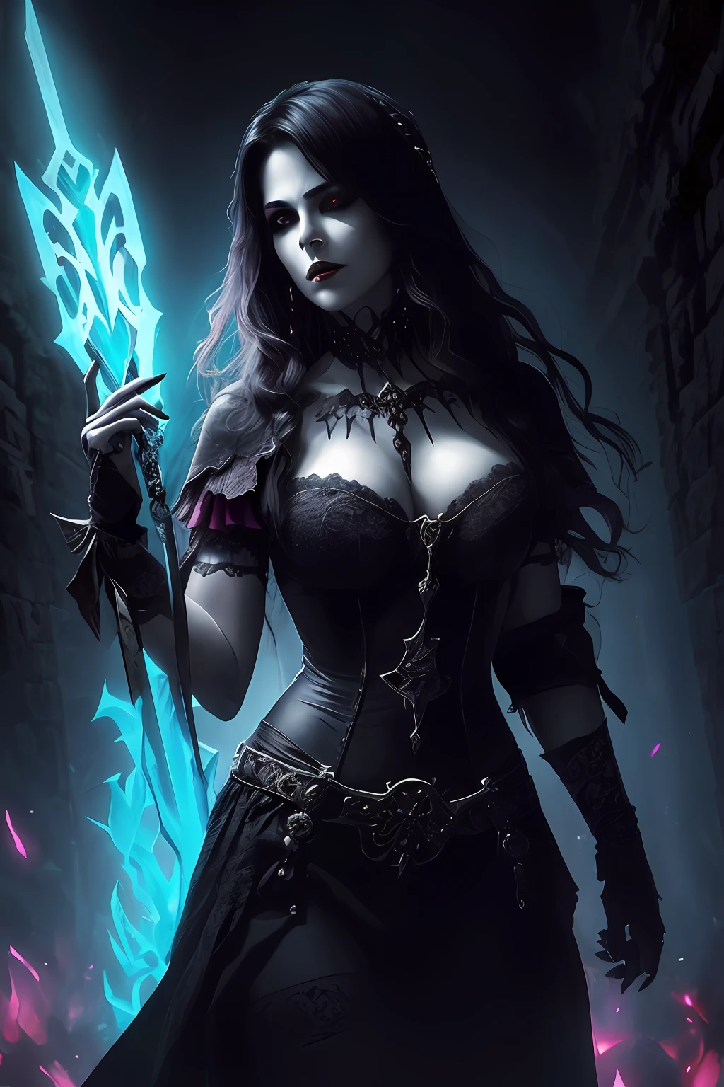 (papel de parede 8k extremamente detalhado), an average photo of a beautiful fearful necromancer woman, intrincado, alto detalhe, Dramatic
