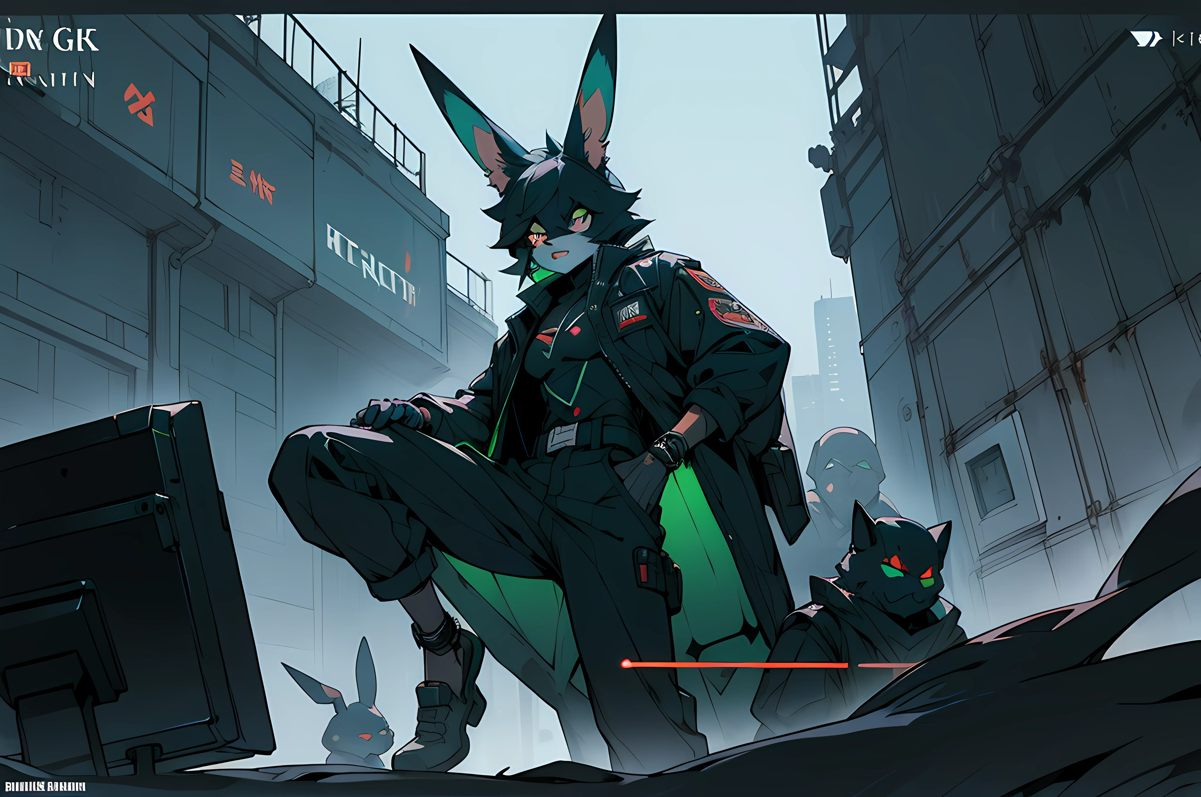 (((crowd of bunny superheroes))), (((cyberpunk bleak bleak bleak dark black black black bleak gray))), vampire hunter d, (vintage vhs), (crt screenshot), (((dark scene))), (((dark cloudy scene))), (((angel's egg anime))), (((serial experiments lain anime))), (((dystopian hideout scene))), (((unlit nighttime scene))), (((dark abandoned cyberpunk hideout))), (((angry black anthro kemono furry rabbit fighters with uniforms and tall bunny ears exploring old computer screens))), (((cyberpunk dystopian hideout filled with glowing computer monitors and green 8-bit screens))), anime black rabbit superheroes with futuristic hair and piercing glowing eyes and tall bunny ears, anime art, anime aesthetic, (((old electronics in background cel art))), kemono anime rabbits, wearing cybernetic bunny ears, angry fighters --v6