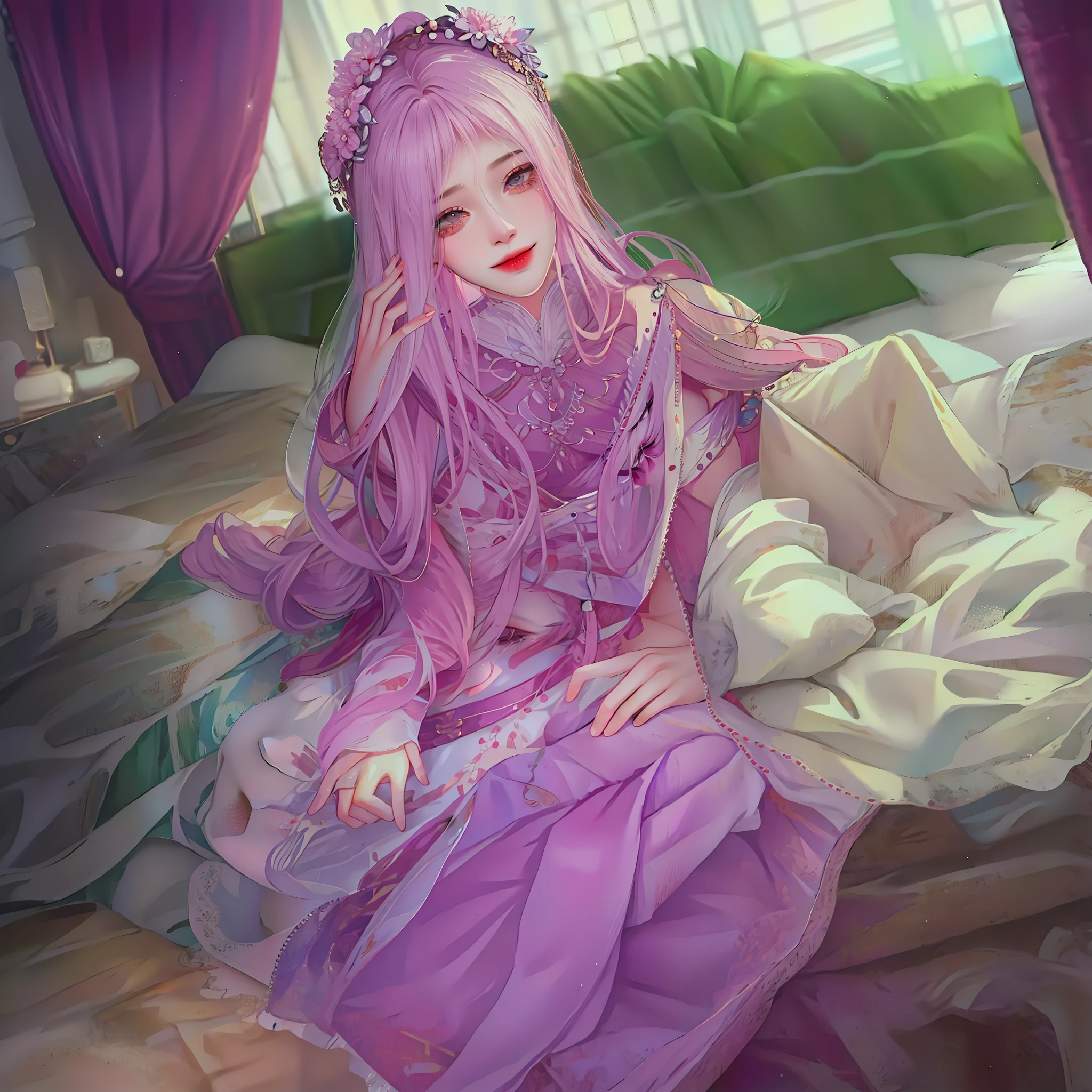 Keqing sat on the bed，Only a piece of fabric remained on the top and bottom of the body to cover the lower body，The girl had tears in her eyes，There was also some smiles on his face