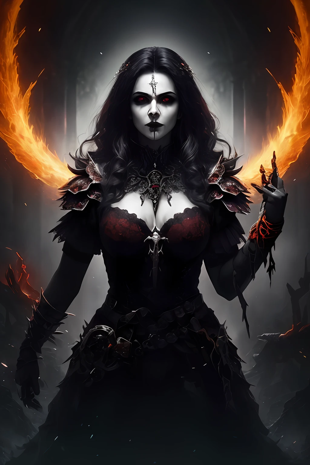 (papel de parede 8k extremamente detalhado), an average photo of a beautiful fearful necromancer woman, intrincado, alto detalhe, Dramatic