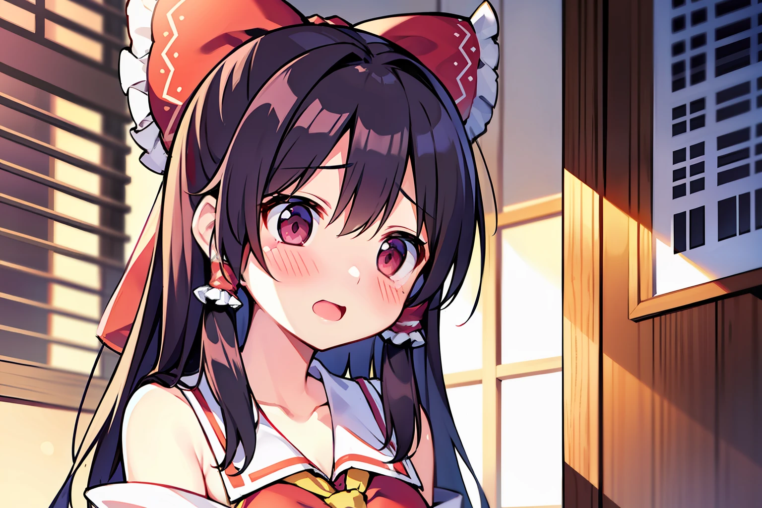 Borei Reimu、Look away、suprised、From chest to head、blushed face、