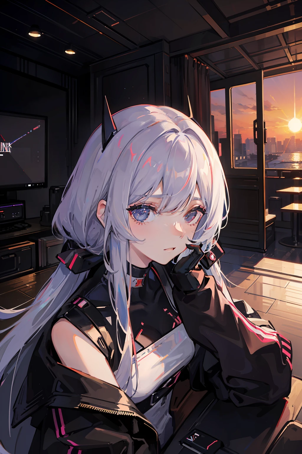 (nvinkpunk: 1.2) (snthwve style: 0.8) Corvette, light wave, sunset, complex and elaborate design