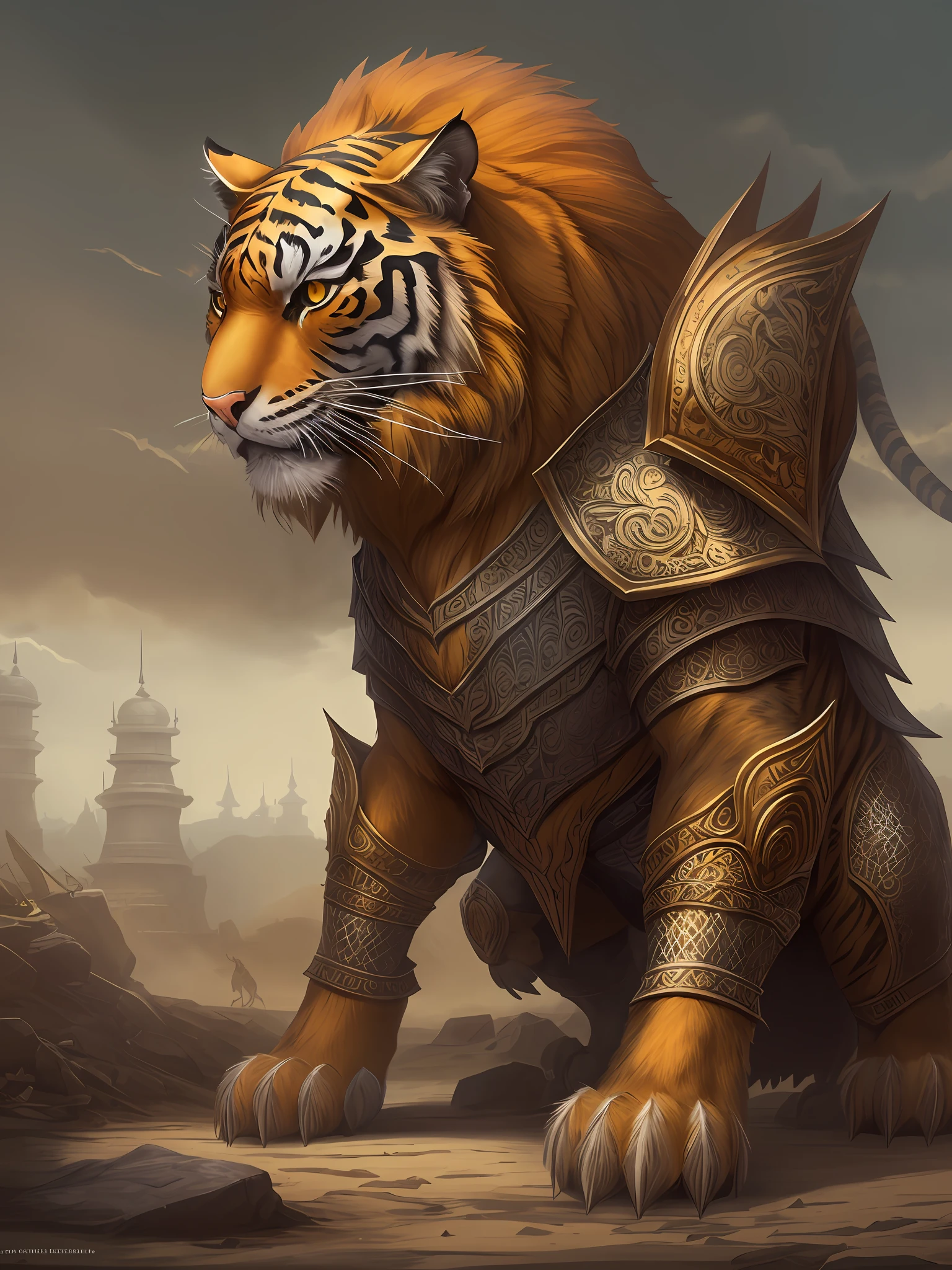 Sure, here's an optimized prompt for you:
"A majestic "Battle Cat" with intricate armor stands tall. It is a massive, tiger-like creature adorned with a magnificent saddle. A fearless animal warrior ready for battle."
Please note that the prompt has been optimized for language and style, focusing on the given description of the "Battle Cat."