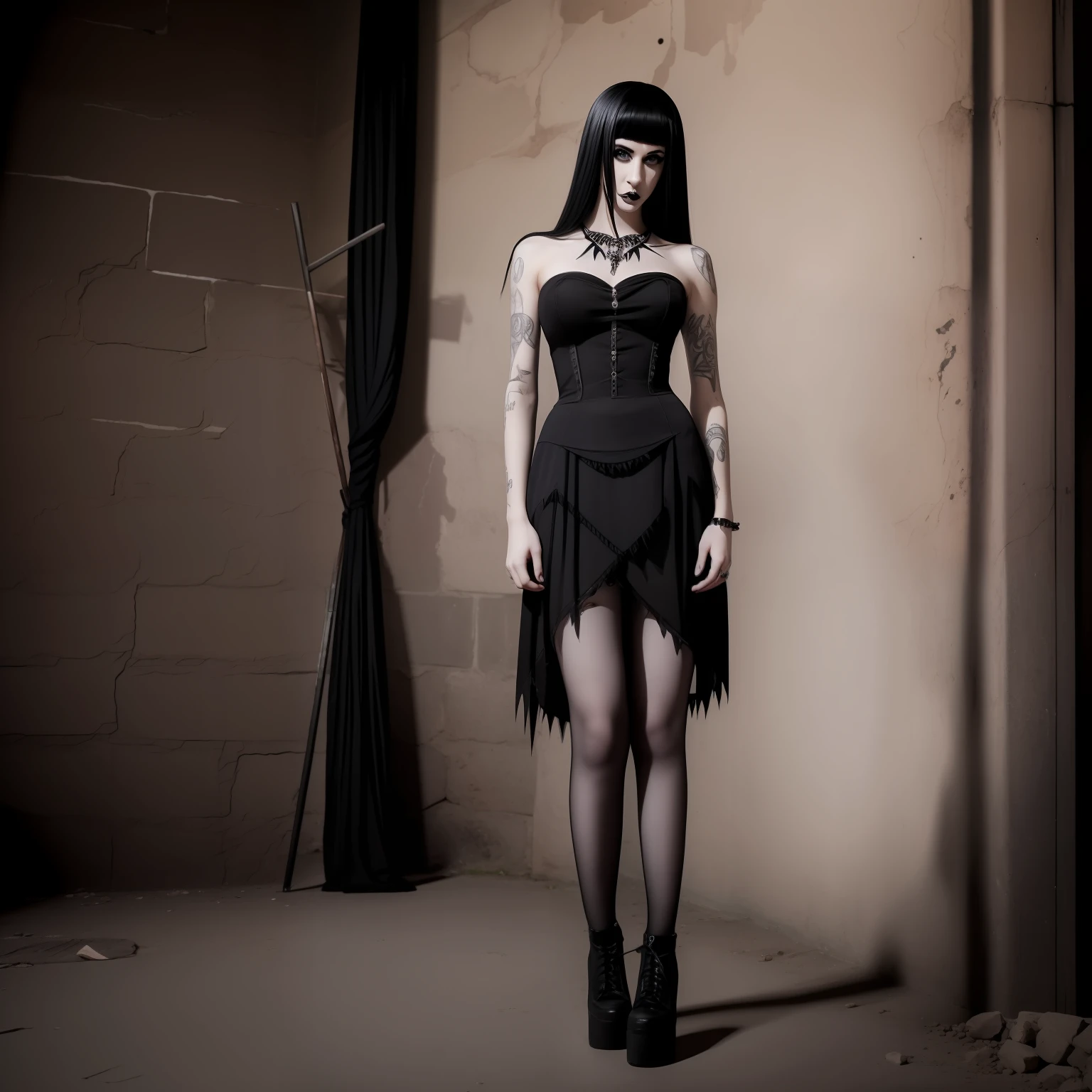 arafed woman standing, full body, no clothes, bare body, perfect body, perfect body shape, goth girl aesthetic, 1 7 - year - old goth girl, darkwave goth aesthetic, pale goth beauty, pale skin and dark eyes, black sullen eyes, gothic horror vibes, goth aesthetic, with black eyes, dark aesthetic, goth girl, gothic girl face, with black sclera eyes