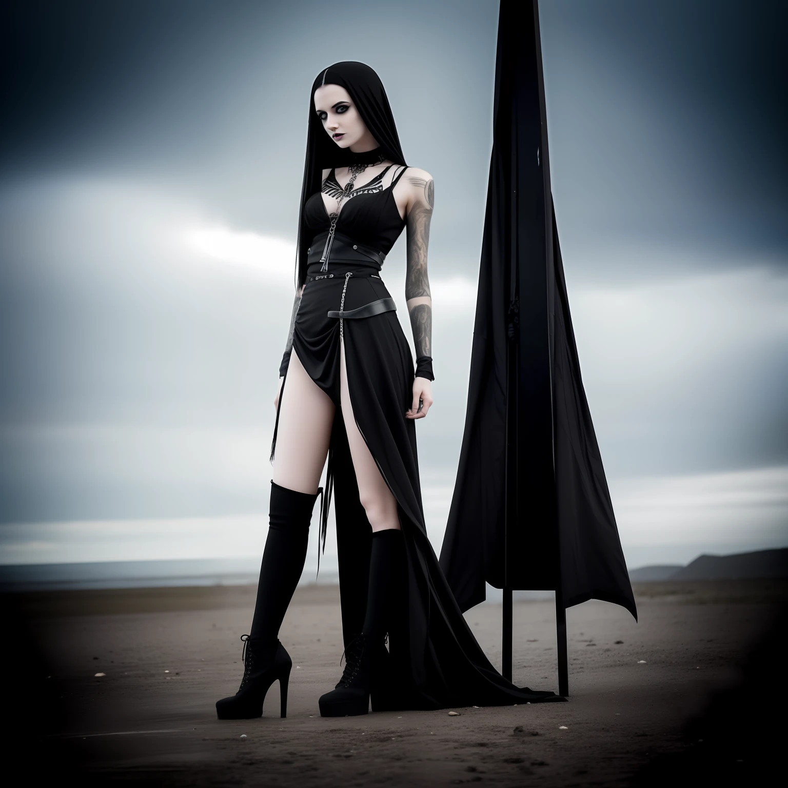 arafed woman standing, full body, no clothes, bare body, perfect body, perfect body shape, goth girl aesthetic, 1 7 - year - old goth girl, darkwave goth aesthetic, pale goth beauty, pale skin and dark eyes, black sullen eyes, gothic horror vibes, goth aesthetic, with black eyes, dark aesthetic, goth girl, gothic girl face, with black sclera eyes
