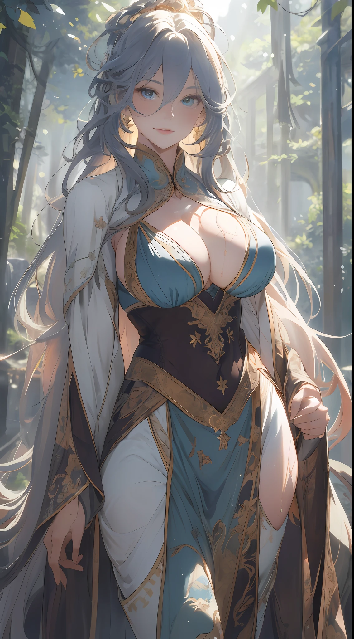 (RAW photo, Best quality), extremely detailed CG unity 8k壁纸,ink,astounding,电影灯光,lens_flare,beautiful lady, Alphonse Mucha's style, light reflections, Oil painting, voluminetric lighting,sexy big breasts exposed,1female,熟妇,mature,36 years old,Huge breasts, 独奏,king arthur,Wearing white court bikini-style armor, coniferous forest, She has long flowing hair, Bare genitalia, standing on your feet,Bigchest,Wet straight hair,Sweat profusely,drenched all over the body,frontage, hair straight, mostly cloudy sky,(((tmasterpiece),(Very detailed CG unity 8K wallpaper),best qualtiy,cinmatic lighting,detailed back ground,beatiful detailed eyes,Bright pupils,blue color eyes,(Very fine and beautiful),(Beautiful and detailed eye description),ultra - detailed,tmasterpiece,)),facing at camera,A high resolution,ultra - detailed),beautifullegs,Very long hair,legs are open,Emotive expressions,,Open-mouthed,Flushed complexion,Chest sagging,nakeness, Bulge,Expose the genitals,revealing breasts,Camel toes,with no underpants,extremely large bosom,Extremely colorful,Most detailed,fully body photo,The face is well lit