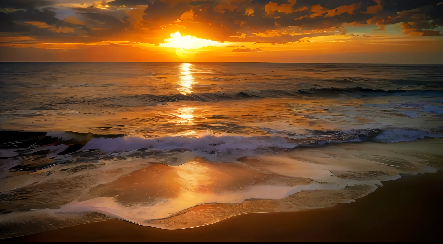 arafed view of a sunset over the ocean with waves, which shows a beach at sunset, sunset at the beach, the most beautiful sunset, beach sunset background, sunset on the beach, golden sunset, on the beach during sunset, at the beach on a sunset, golden hour time, at the golden hour, warm beautiful scene, at a beautiful sunset