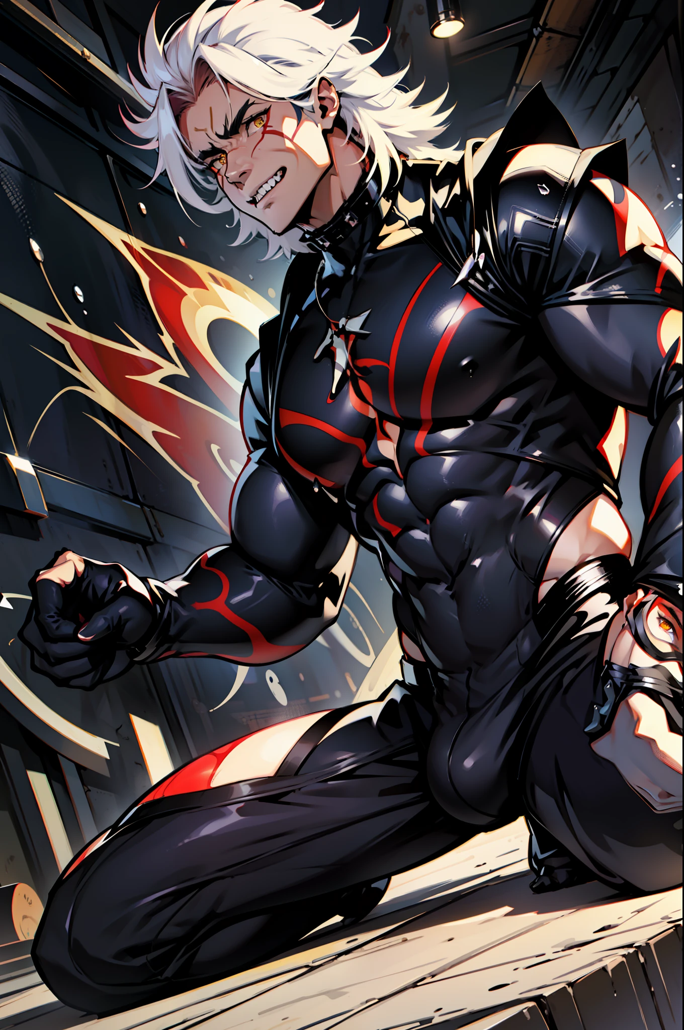 《the original god》Arataki Kazuto , male people， chest muscle， Sexy , Venom symbiote for your body, Black mucus of the body , into venom, venomize，Black bodysuit，（Cloak），Red cape，Abs，（Adult male）（（Venom possession，venom symbiote）），over-Tortoise Man，Battle damage，((Masterpiece)), ((Best quality)), Ultra detailed,((illustration)), Dynamic Angle, Detailed light, (Delicate eyes), Floating, 1boy, Male focus, Head, Clothing, Yellow eyes, necklace, tattoo, (Forehead:0.8), (ahoge:0.8), jewelry, brunette color hair,apathy，Ray， chest muscle， Sexy , Venom symbiote for your body, Black mucus of the body , （into venom）, Venom，frontage，Bust photo，White tight-fitting top，spiderman outfit，style of anime4 K， 4K anime wallpaper， Badass anime 8 K， 4 k comic wallpaper， young anime man， Anime boys， Anime wallpapers 4 k， Anime wallpaper 4K， High quality anime art style， Anime moe art style， Anime art wallpaper 8 K， Anime art wallpaper 4 K， RGB lighting，