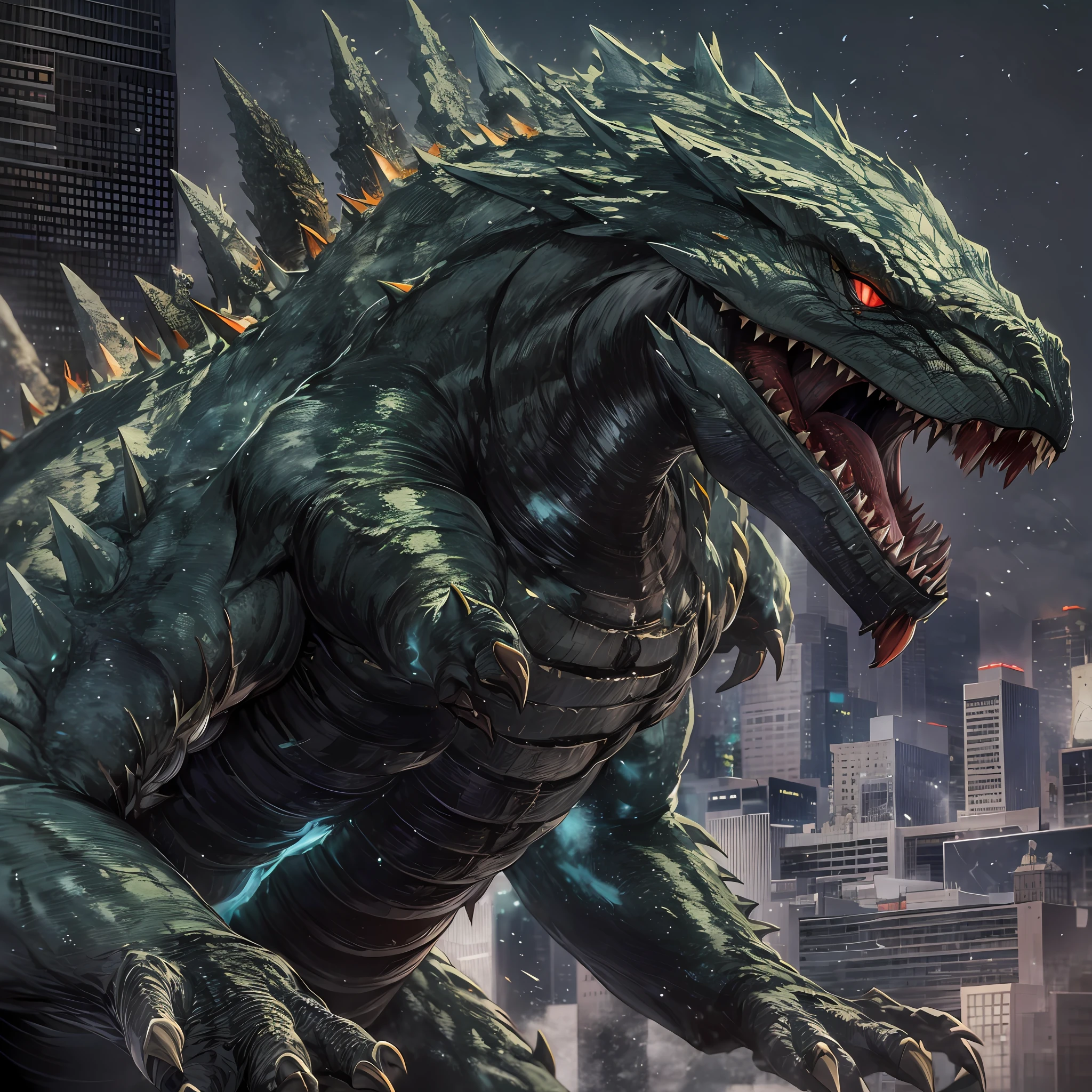 (absurdres, highres, ultra detailed),Humanoid Monster,kaiju No.8,black armoured skin,with green outlines throughout the body,a close up of a demonic creature with a white background, kaiju, kaiju battle, mechagodzilla, godzilla, godzilla vs mechagodzilla, from pacific rim, giga chad, kaiju-eiga, shin godzilla, avatar image, broken ruin pacific rim jaeger, trex from godzilla (2014)