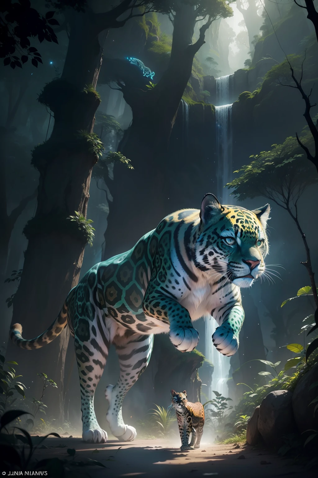 In the high-quality futuristic image of a jaguar, We are taken to a mesmerizing setting that combines the wild beauty of the animal with futuristic elements.
The jaguar is depicted in all its grace and power, with its golden coat exhibiting distinct patterns of black spots that appear almost luminescent in the light. His hypnotic eyes capture our attention, revealing the intelligence and curiosity inherent in this magnificent species.
The jaguar is on the move, Its agile and powerful musculature demonstrates the strength and agility that make it one of the most feared predators in the forest. Enquanto caminha, Seu longo, Elegant tail swings in the air, reflecting the perfect balance between gracefulness and ferocity.
The environment around the jaguar is a futuristic vision of an enchanted forest. gigante, Exotic trees stretch into the sky, glowing with bioluminescent colors that create a magical aura around the animal. Luminous flowers and futuristic plants scattered throughout the scenery, giving the impression that we are in a world full of exotic and unknown life.
The night sky is illuminated by twinkling stars, enquanto a lua cheia emana um brilho suave, creating soft shadows around the jaguar and further emphasizing its majestic presence.
The futuristic scene does not compromise the natural essence of the jaguar, But it places her in a magical and imaginative environment that transports us to a future where wildlife and nature still have a prominent place in the midst of human progress.
This image evokes a sense of wonder and wonder, reminding us of the importance of preserving biodiversity and protecting the species that inhabit our planet, so that future generations can also enjoy the beauty and magic of wild nature