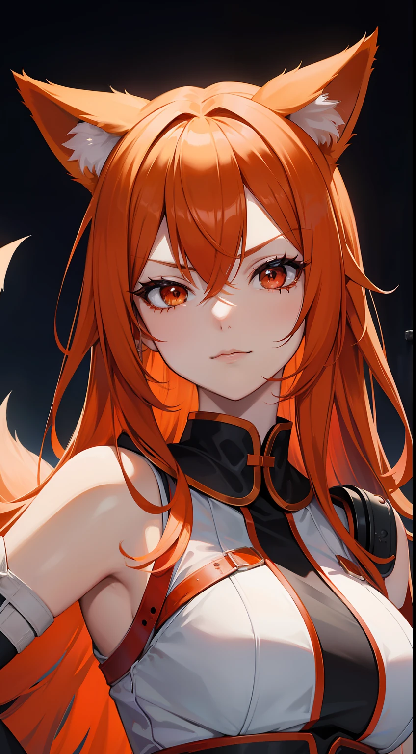 Adult woman, llong orange hair, Fox ears, red-eyes, Tight Korean armor, anger, Masterpiece, hiquality