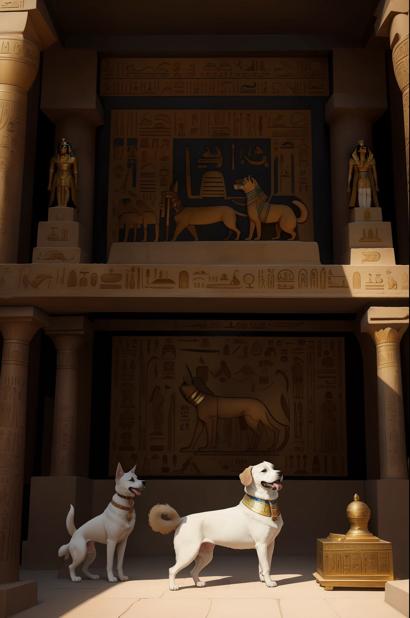 Egyptian inscriptions of dogs being worshipped, em paredes antigas, Dogs in place of the pharaohs, 8K, realista