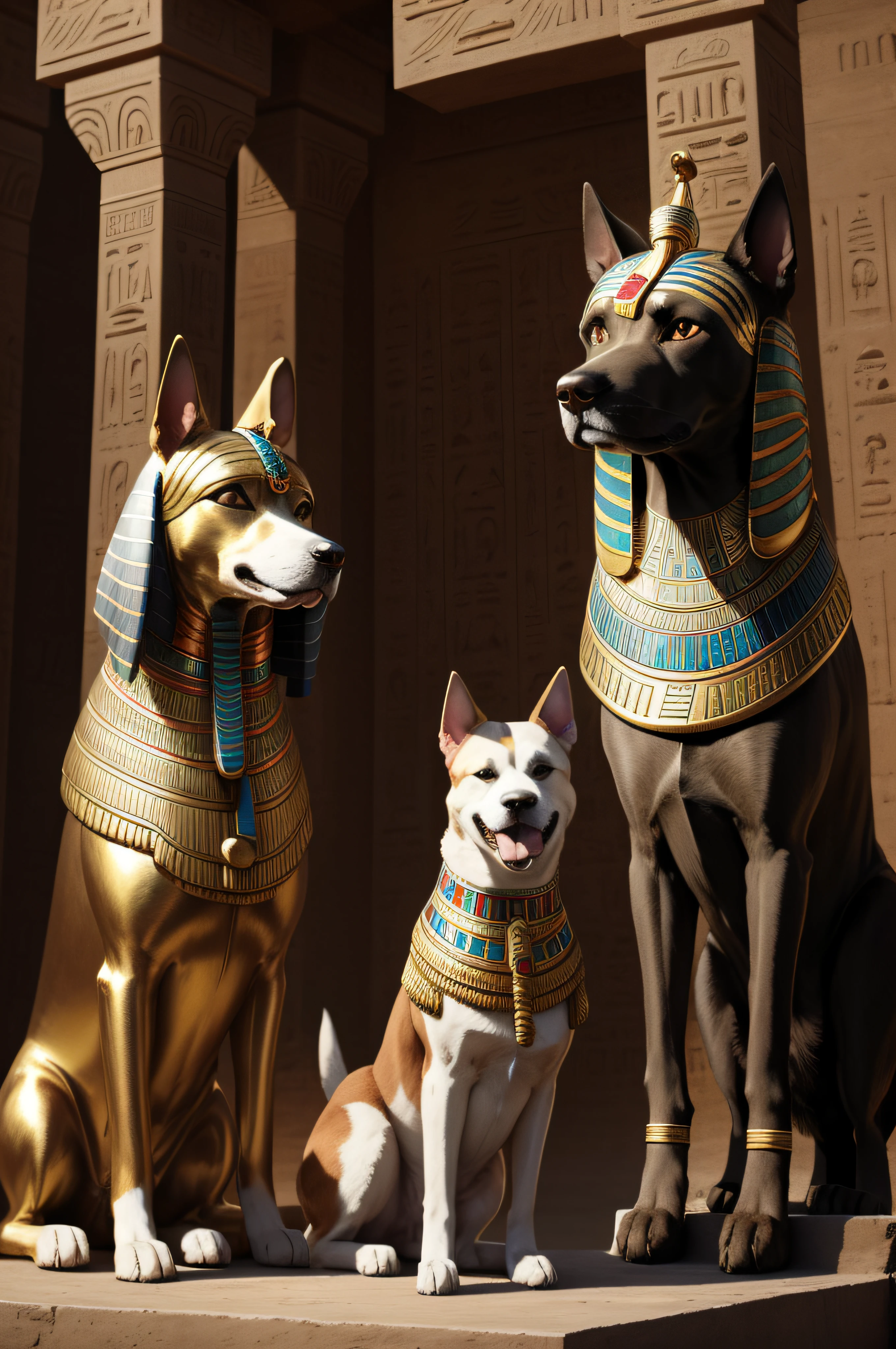 Egyptian inscriptions of dogs being worshipped, em paredes antigas, Dogs in place of the pharaohs, 8K, realista