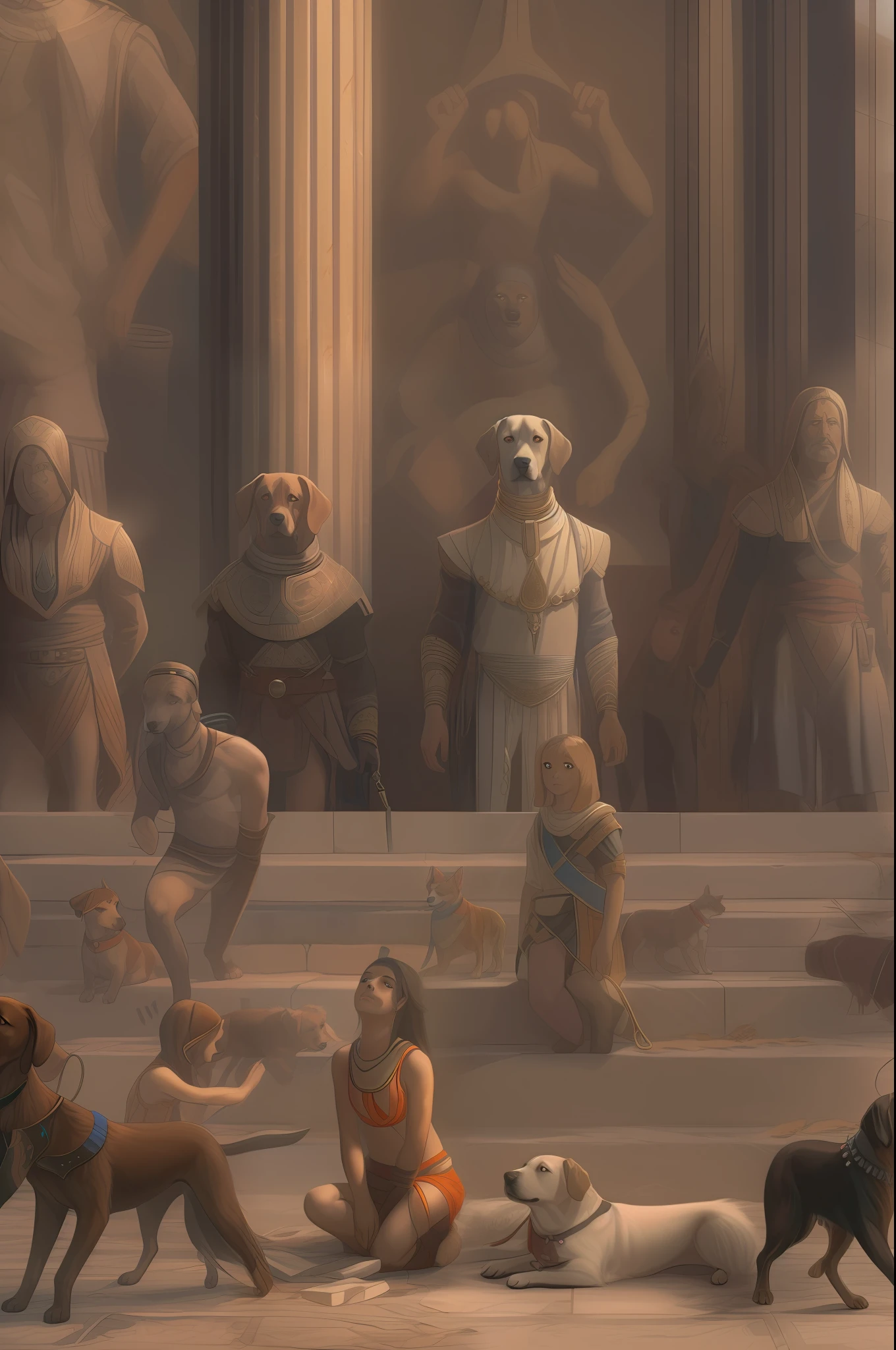 Humans being enslaved by a divine dog, 8K