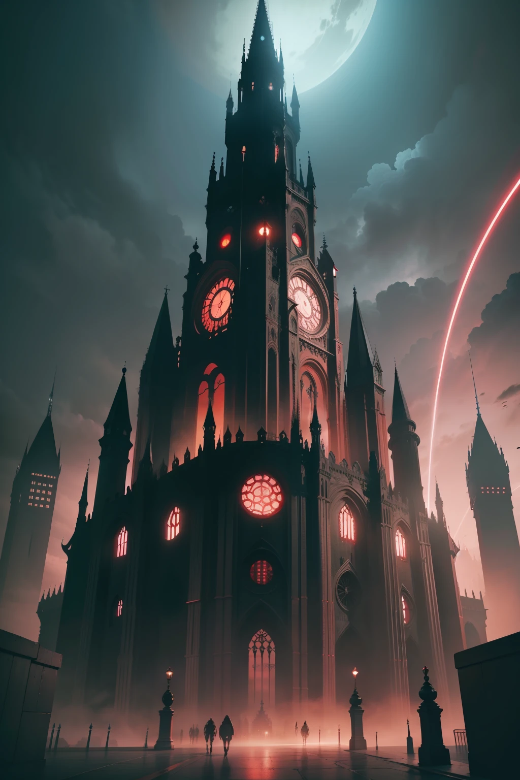 Futuristic Gothic city, 4k, High resolution, obra maestra, tonos oscuros de rojo, terror, Magical horror, magia, futurismo, arquitectura