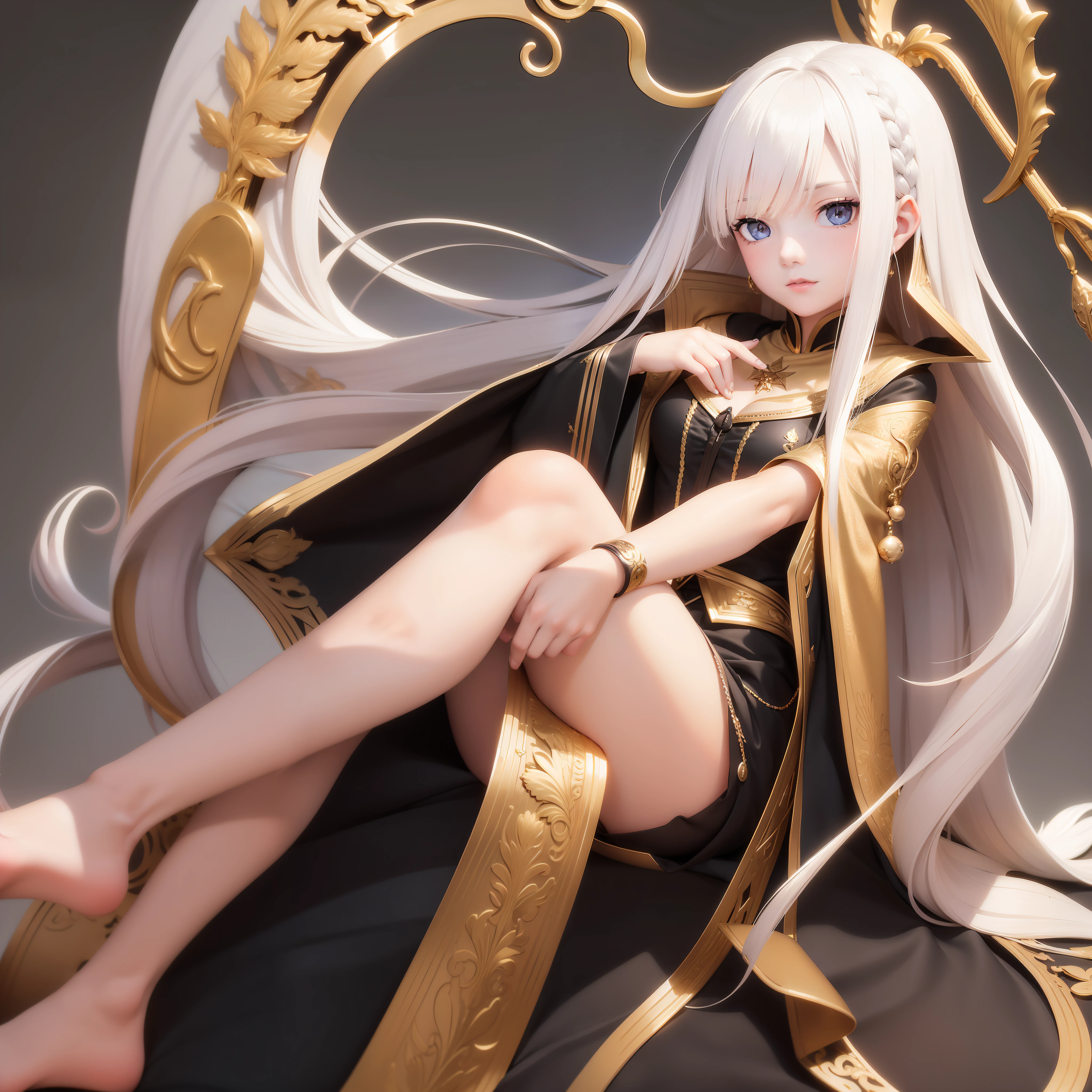 Need,tmasterpiece,whaite hair,Golden eyes,Manteau blanc,Hairline,Fair skin,SideBraid,long leges