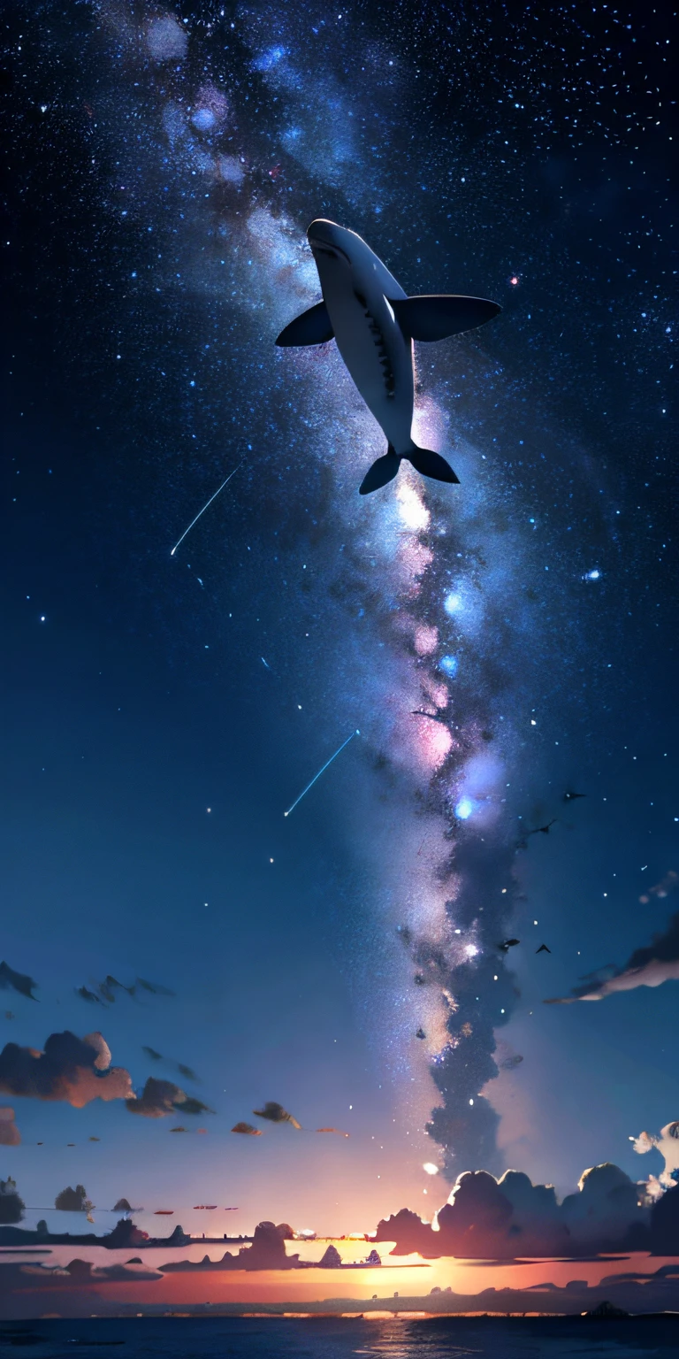 Starry sky、Flying fish in the sky、Whale