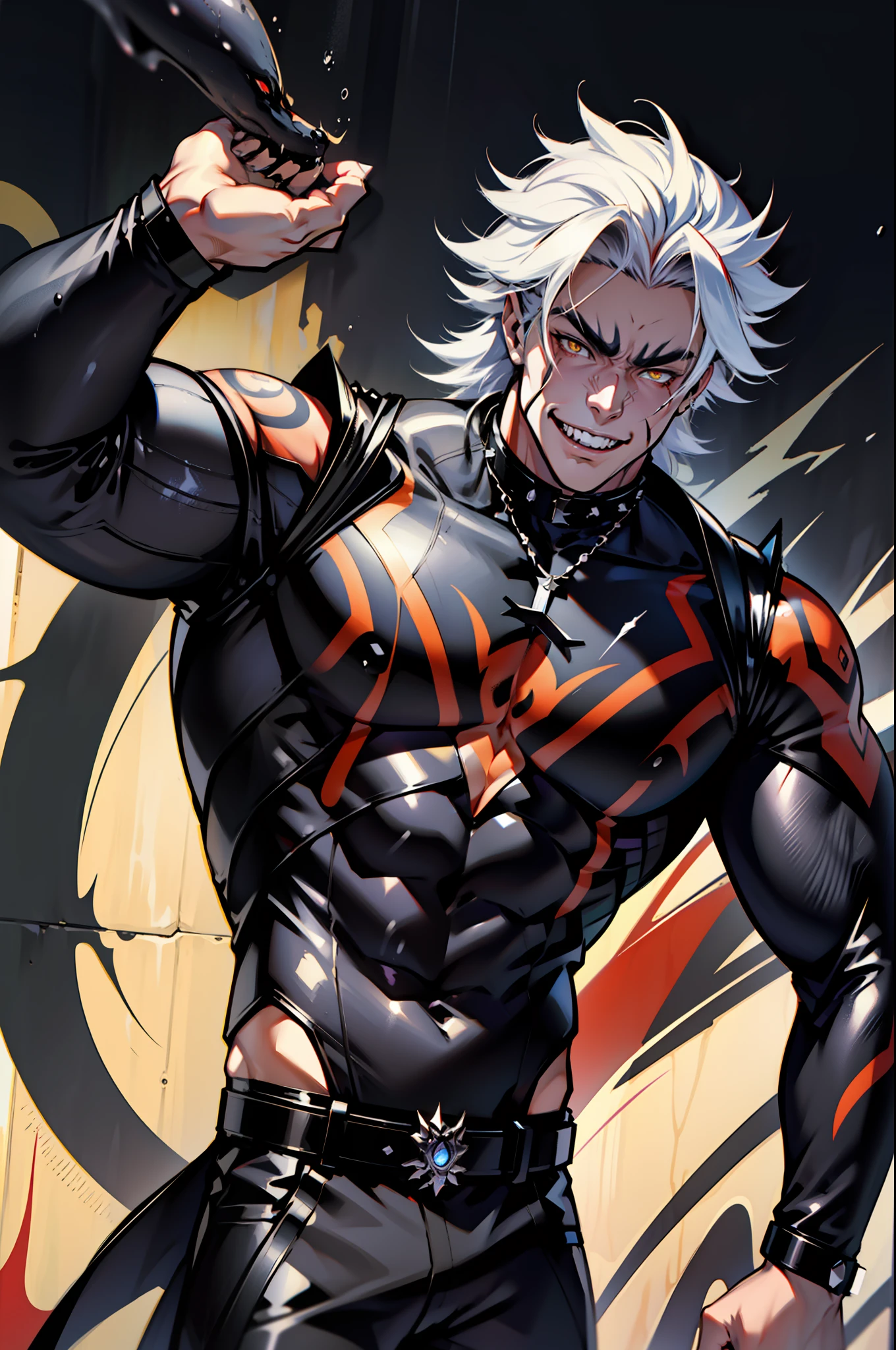 《the original god》Arataki Kazuto , male people, chest muscle, Sexy , Venom symbiote for your body, Black mucus of the body , into venom, venomize,Black bodysuit,(Cloak),Red cape,Abs,(Adult male)((Venom possession,venom symbiote)),over-Tortoise Man,Battle damage,((Masterpiece)), ((Best quality)), Ultra detailed,((illustration)), Dynamic Angle, Detailed light, (Delicate eyes), Floating, 1boy, Male focus, Head, Clothing, Yellow eyes, necklace, tattoo, (Forehead:0.8), (ahoge:0.8), jewelry, brunette color hair,apathy,Ray, chest muscle, Sexy , Venom symbiote for your body, Black mucus of the body , (into venom), Venom,frontage,Bust photo,White tight-fitting top,spiderman outfit,style of anime4 K, 4K anime wallpaper, Badass anime 8 K, 4 k comic wallpaper, young anime man, Anime boys, Anime wallpapers 4 k, Anime wallpaper 4K, High quality anime art style, Anime moe art style, Anime art wallpaper 8 K, Anime art wallpaper 4 K, RGB lighting,