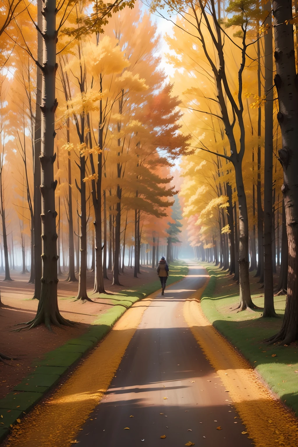 the woods，Costume characters，Faraway view，autumnal，path，