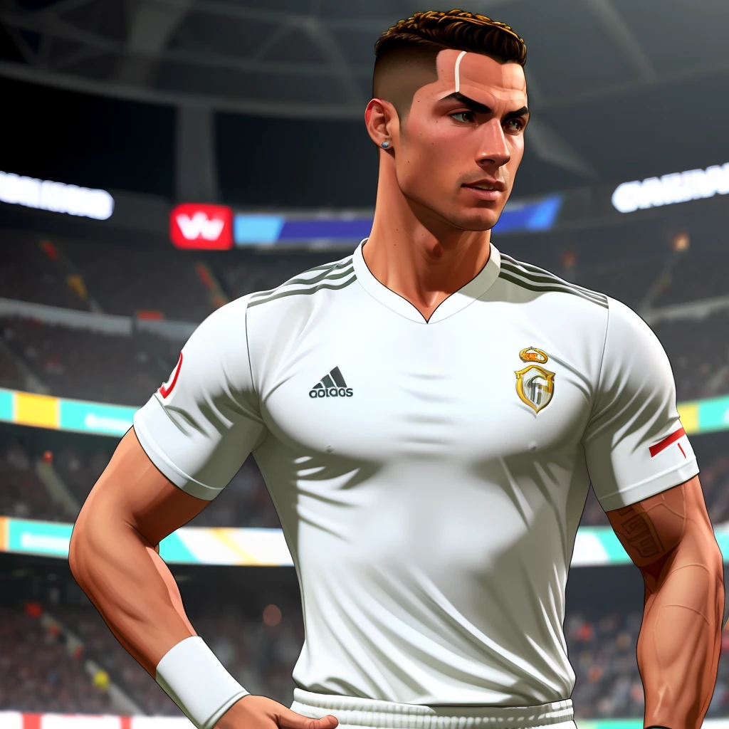 Cristiano ronaldo, white jersey, full body, gtav style, detail body, 8k resolution, realistic