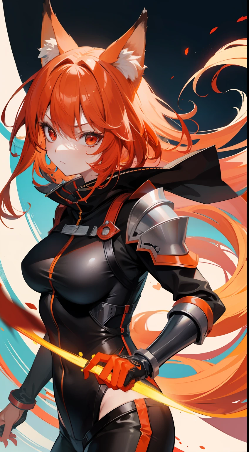 Adult woman, llong orange hair, Fox ears, red-eyes, Tight Korean armor, anger, Masterpiece, hiquality