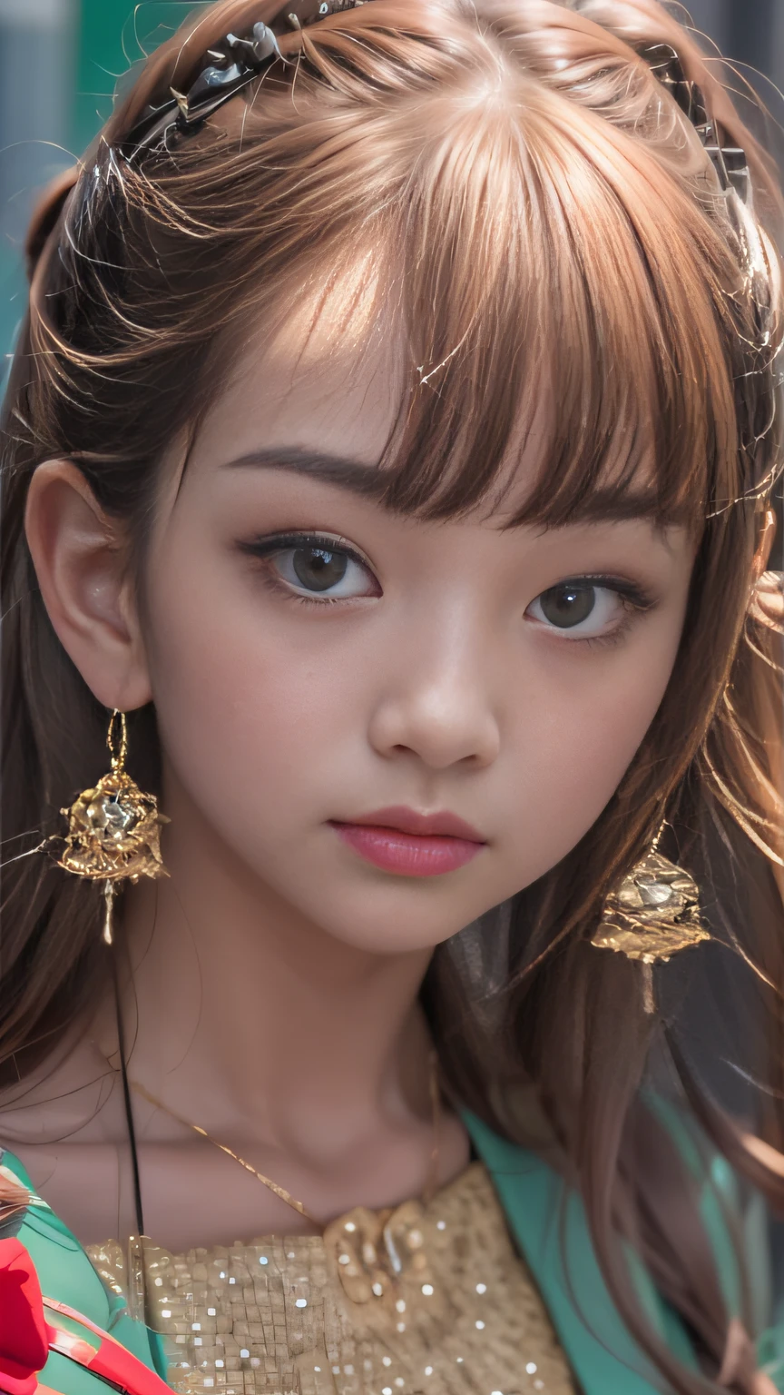 16k, RAW photo, Top quality, Masterpiece（hyper HD）brunette color hair，15 year old Japanese girl，Uniform skirts，Crocodile leather boxing holster，Coarse linen cape，Soft lips，Glossy lips，The girl has fair and tender skin，Soft hair like slippery silk，Sparkling，Almost reluctant to look away。But you know，She wears a sun dress！Imagine that，She just wore a nightdress to go shopping in the bustling Sanlitun，One can't help but want to take a closer look。Take a closer look, desi，Her nightdress is quite fashionable，The skirt flutters in the wind，It's like adding a touch of energy to the whole street，『Cult Girl All You Want to Do to Tanned Girl！』The cult religion that caused a stir in the world is finally AV！It's okay to release this，Lip zoom camera，head portrait，Head down and sleepy-eyed，looking at the viewer only"， best qualtiy， hyper HD， （realisticlying：1.4），， A high resolution， the detail， RAW photogr， Sharp Re， Nikon D850 Film Stock Photo by Jefferies Lee 4 Kodak Portra 400 Camera F1.6 shots, Rich colors, ultra-realistic vivid textures, Dramatic lighting, Unreal Engine Art Station Trend, cinestir 800，