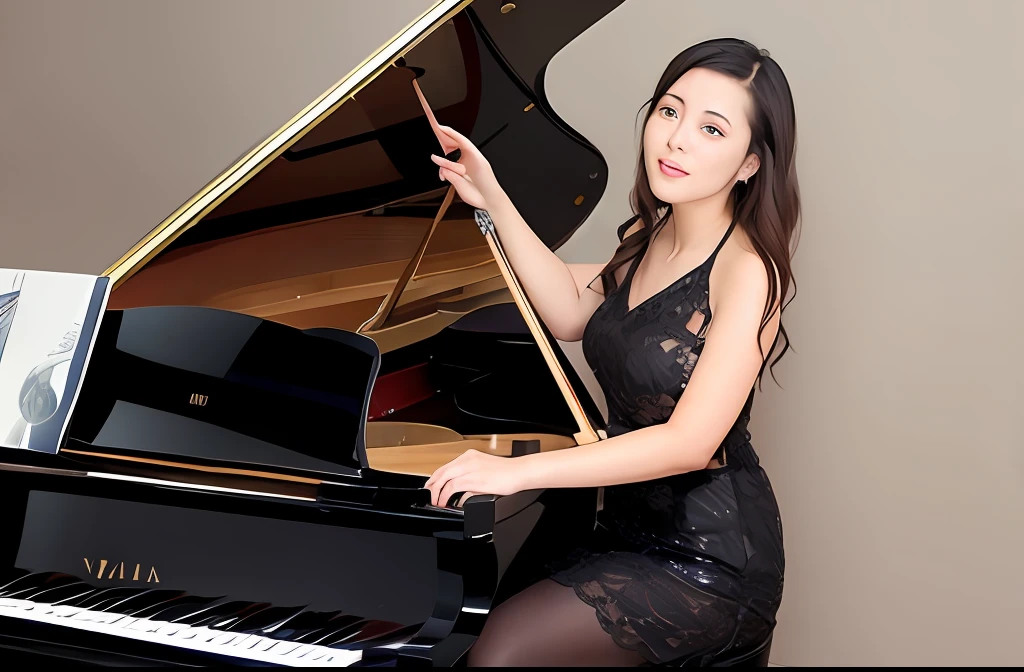This is a very beautiful piano teacher，Has a very plump body。Next to him was a Yamaha tripod piano。She looked at me affectionately。