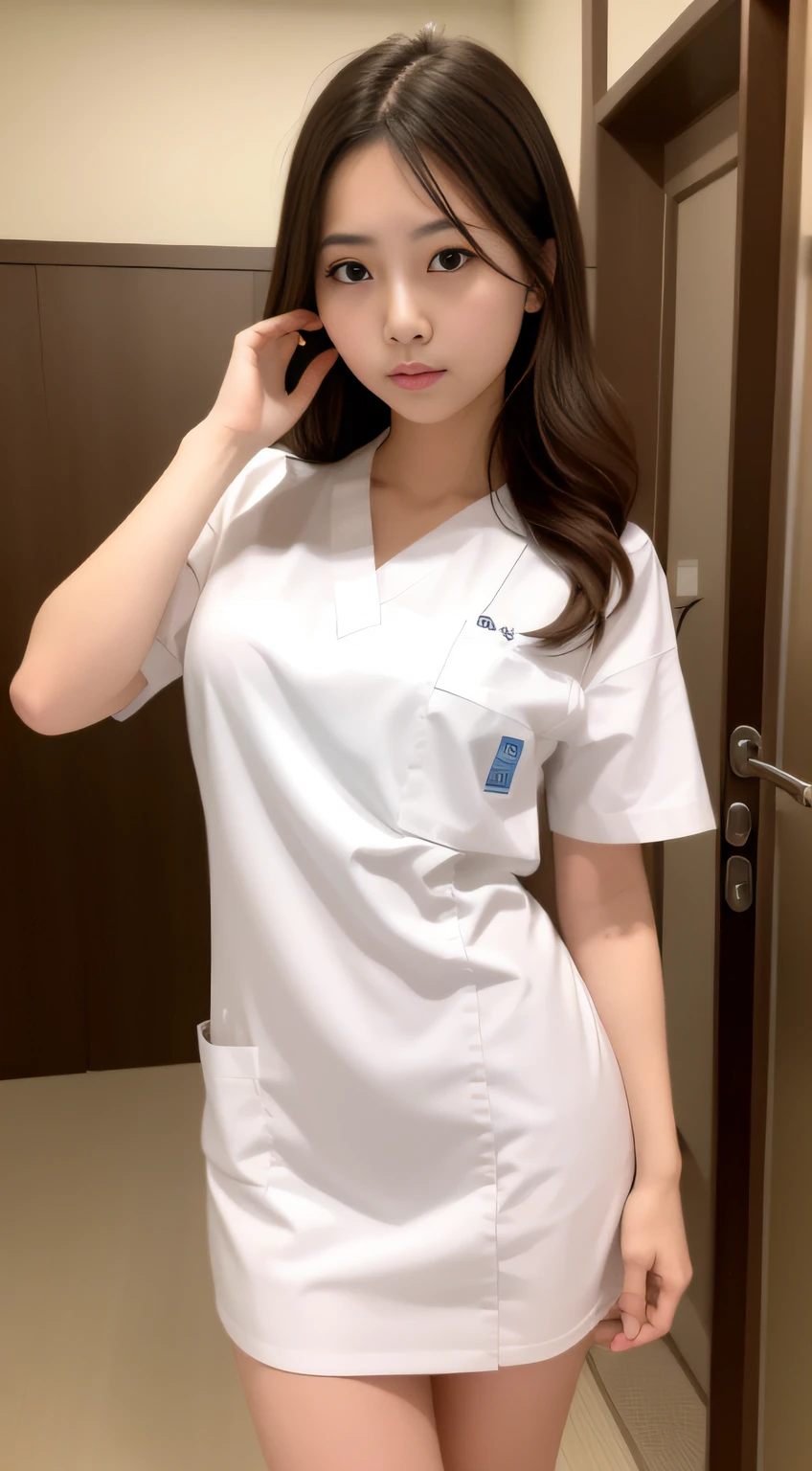 hightquality、masterpiece、ultra res、a beauty girl、cute girl face、hospitals、nurse、Wearing nurse clothes、full bodyesbian、Famous actresses of Japan、very beautif、A sexy