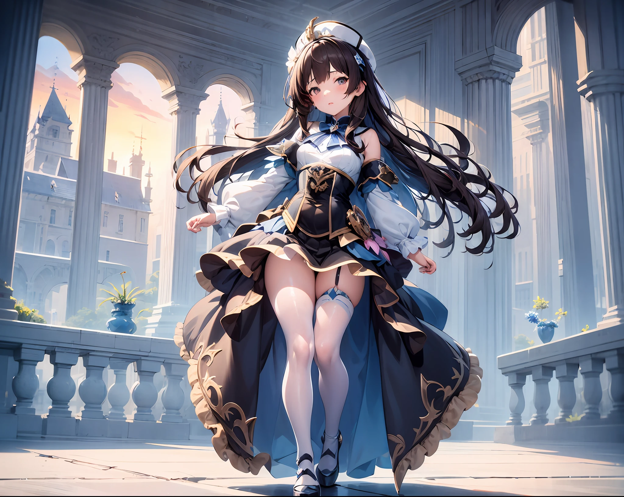 [(white background:1.5),::5] (isometric:1.0), double exposure, bubble,
mid shot, full body,
masterpiece, best quality, 1girl, (colorful),(finely detailed beautiful eyes and detailed face),cinematic lighting,bust shot,extremely detailed CG unity 8k wallpaper,((flying petal)),(ocean) sky, cloudy_sky, building, moonlight, moon, night, (dark theme:1.3), light, fantasy,looking at viewer, best quality, masterpiece, illustration, an extremely delicate and beautiful, extremely detailed ,CG ,unity ,8k wallpaper, Amazing, finely detail, masterpiece,best quality,official art, extremely detailed CG unity 8k wallpaper,l, huge filesize, ultra-detailed, highres, extremely detailed, extremely detailed eyes and face, beautiful detailed eyes, expressive eyes, light blue upturned eyes, white fantasy outfit, navy blue accents, ribbons, frills, thick long dark brown hair, freckles, full body, triangle bang, water, genshin, hydro vision, steampunk, water background, corset, bows, simple, stockings, platform footwear, frills, ballerina