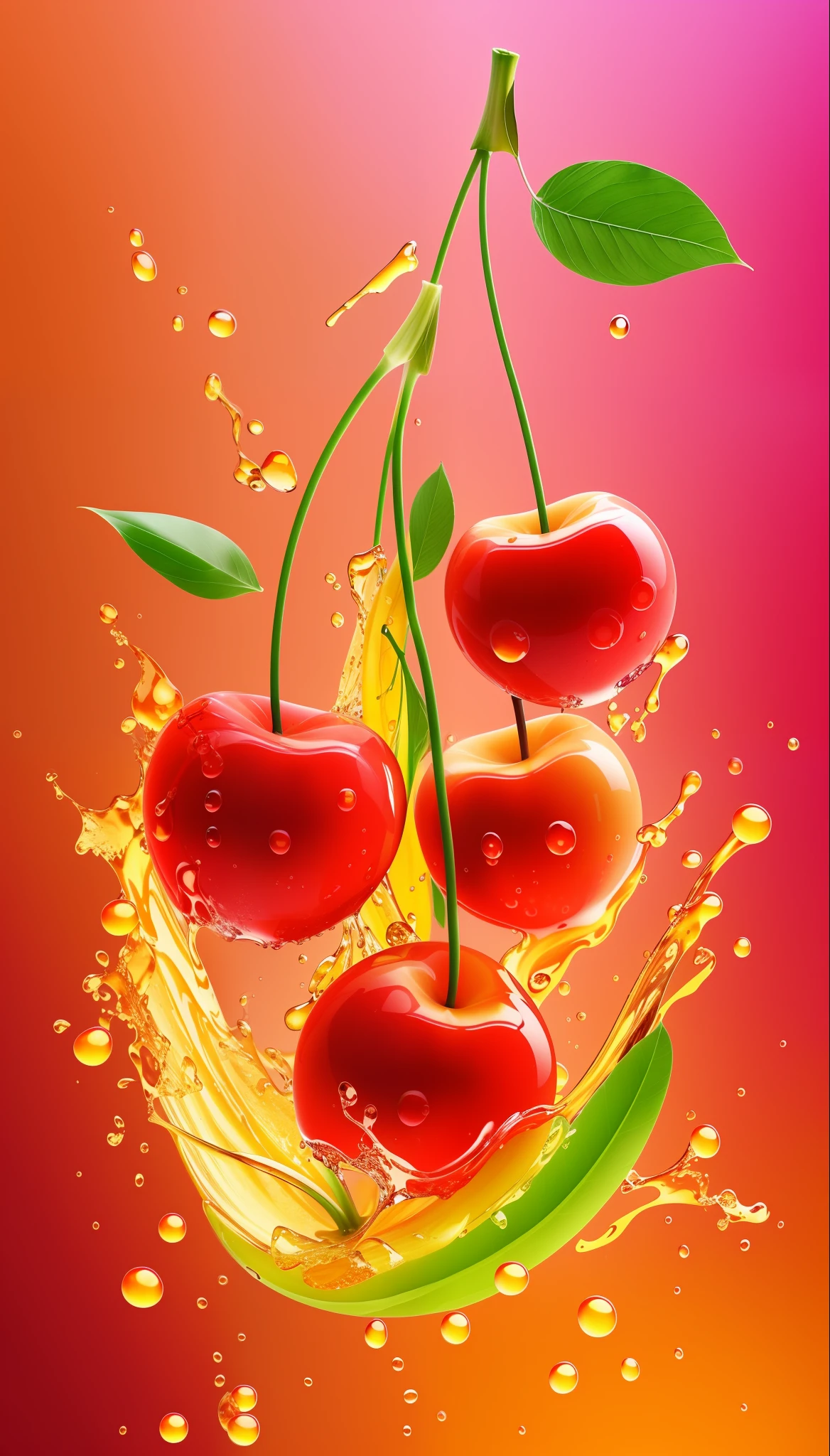 Close up of fruit splashed on bananas and oranges, colorful hd picure, cherry explosion, 4 k hd wallpapear, cherries, amazing wallpapers, Fruits, wallpaper hd, wallpaper mobile, personal profile picture, wallpaper - 1 0 2 4, author：Cherry fountain, berries dripping juice, digital art picture, Inspired by the cherry fountain, wallpaper hd