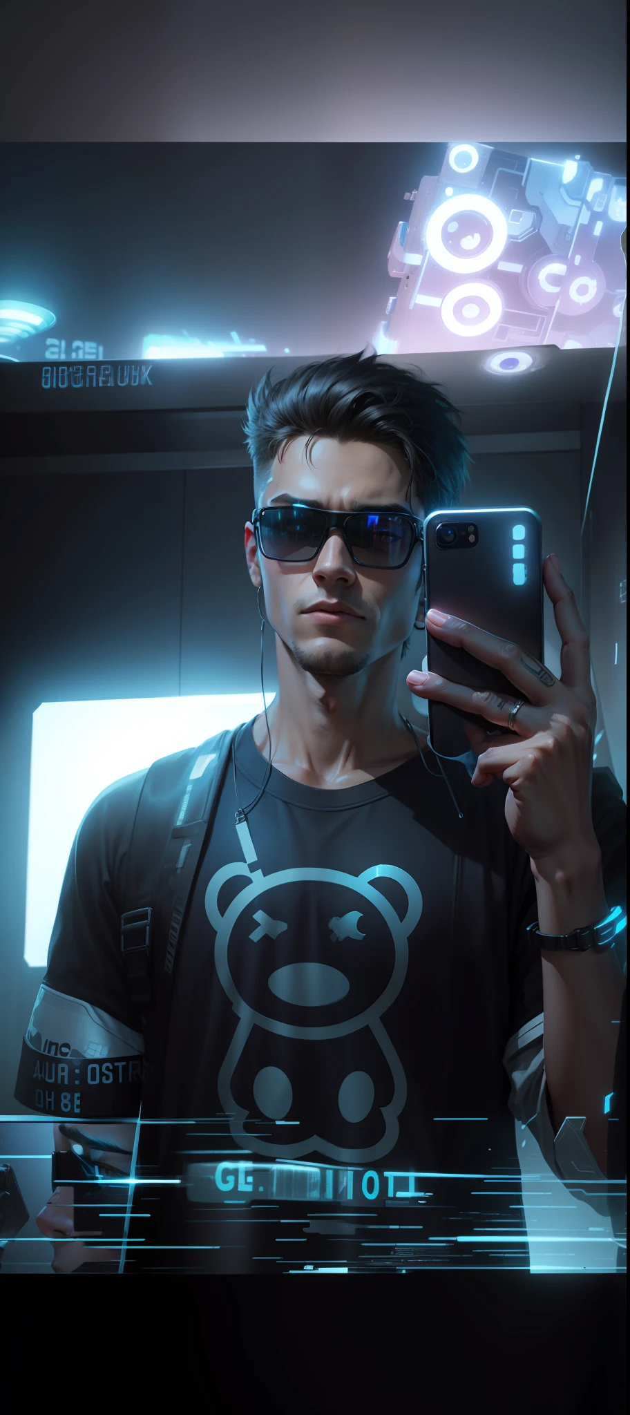Change background cyberpunk cute boy , realistic face , High quality realistic ,8k ultra High realistic, taking selfie with cell phone