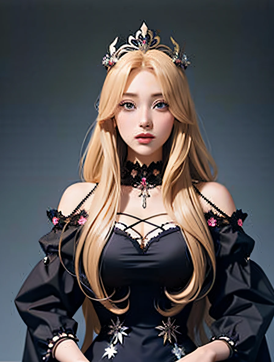 Close-up of a long blonde doll wearing a black dress, gothic maiden anime girl, Blonde anime girl with long hair, long glowing ethereal hair, Elegant Gothic princess, white hime cut hairstyle, blond-haired princess, Anime girl wearing black dress, Guviz, ((a beautiful fantasy empress)), Anime princess, a beautiful fantasy empress