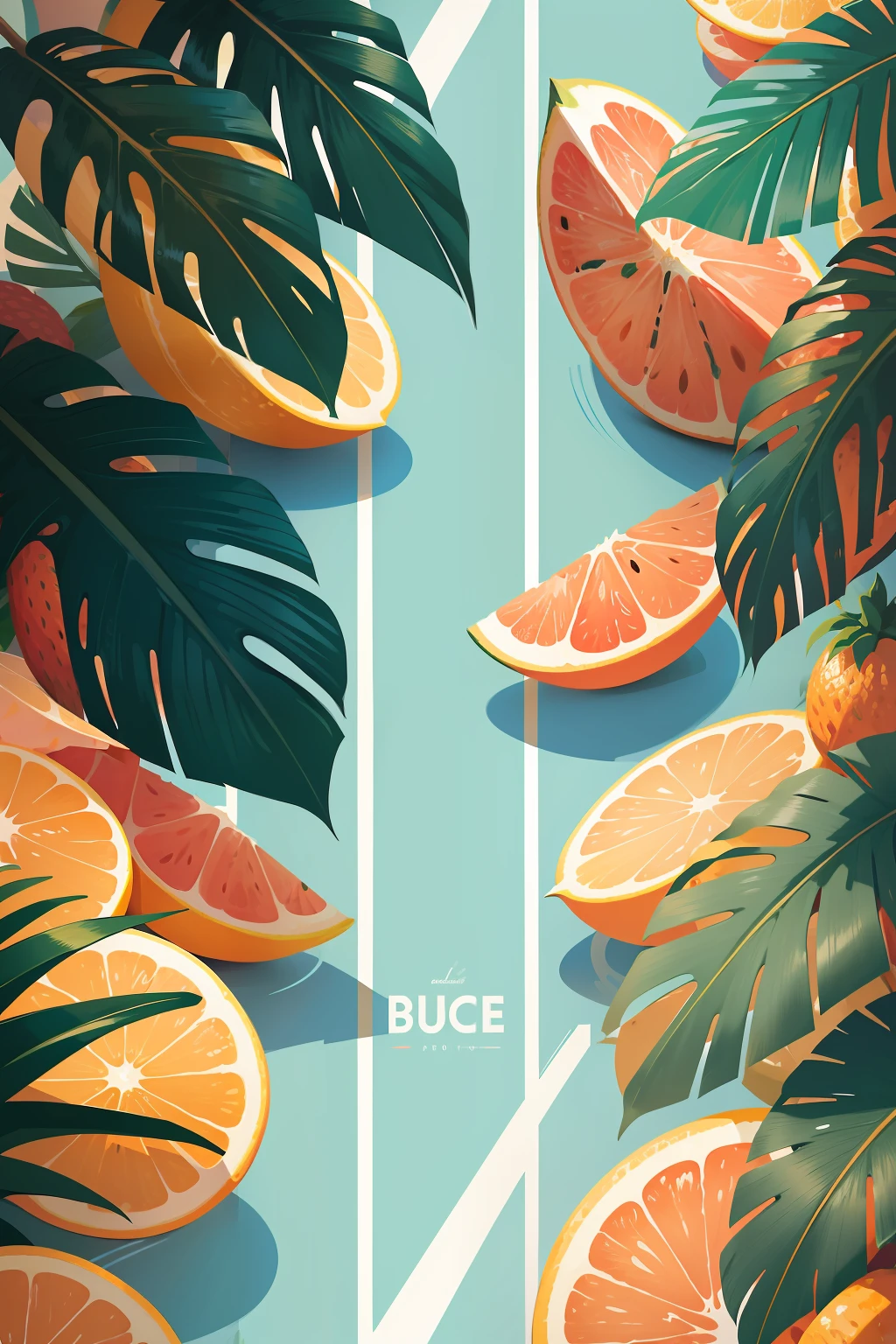 Vector illustration, Flat illustration, Illustration, Summer vibes poster, tropical fruits, splash, Trending on Artstation, Popular on Dribbble, Cozy wallpaper, Pastel colors
