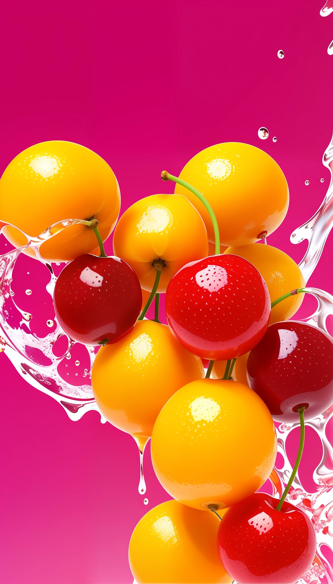 Close up of fruit splashed on bananas and oranges, colorful hd picure, cherry explosion, 4 k hd wallpapear, cherries, Amazing wallpapers, Fruits, wallpaper hd, wallpaper mobile, personal profile picture, wallpaper - 1 0 2 4, author：Cherry fountain, berries dripping juice, digital art picture, Inspired by the cherry fountain, wallpaper hd