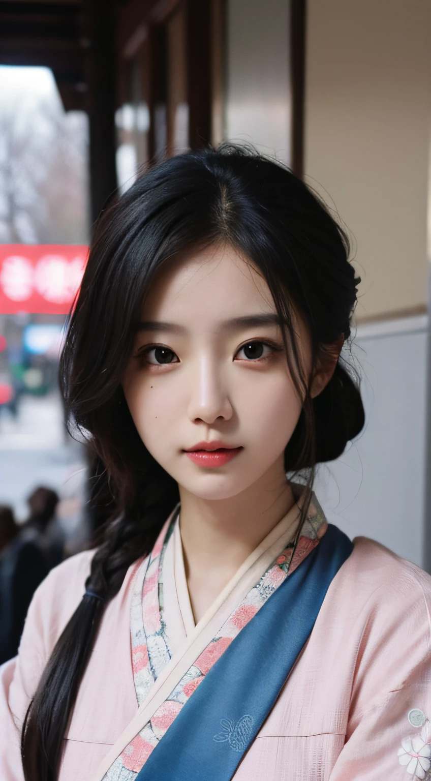 best qualtiy, tmasterpiece, 超高分辨率, (realisticlying:1.5), RAW photogr, 1girll, in the darkness nigth, deep shading, low tune, cold light, Sexy look,((best qualtiy,8K,tmasterpiece:1.3))),Clear focus:1.2,(layer cut,The large:1.2),Beautiful Women in Perfect Figure:1.4,Highly Detailed Face and Skin Textur,Detailed eyes,二重まぶた,Hanfu,fully body photo,China-style,Lotus pattern decoration Hanfu,Pink Hanfu,Beautiful coiled hair