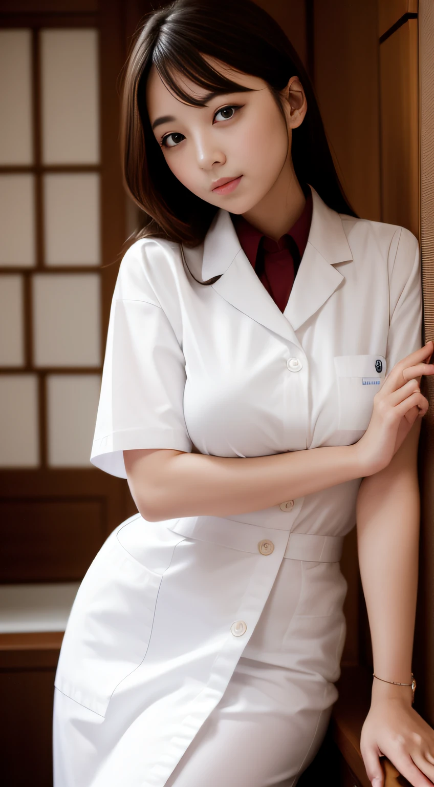 hightquality、masterpiece、ultra res、a beauty girl、cute girl face、hospitals、nurse、Wearing nurse clothes、full bodyesbian、Famous actresses of Japan、very beautif、A sexy