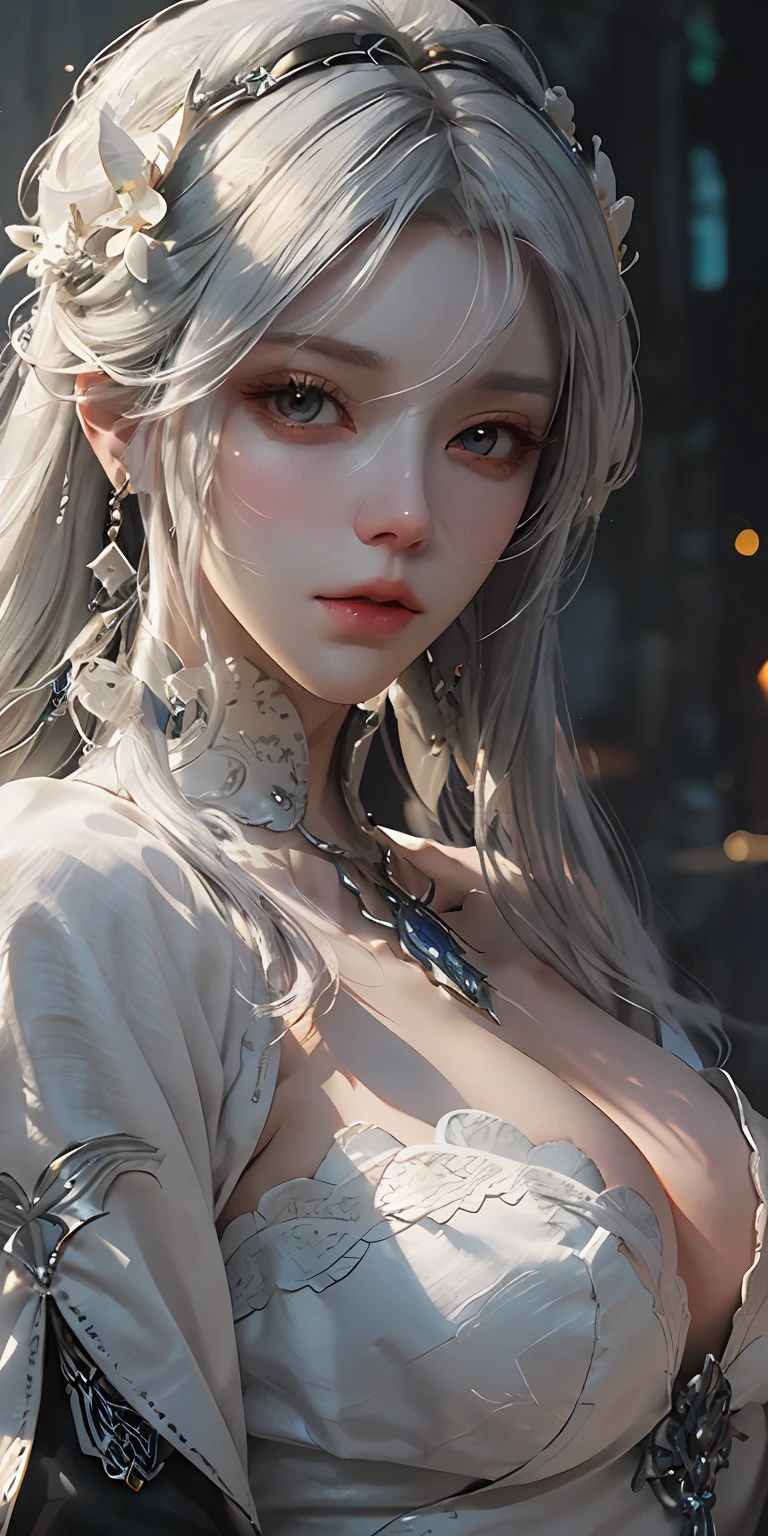 soft breasts、Close-up of woman with silver-white hair and white mask、beautiful character painting、guweiz、Artwork in the style of Gwise、Elaborate、white haired god、Jan J、epic exquisite character art、Stunning character art、Fanchy、Uzunsifan、Gwise 4 at Pixiv Art Station