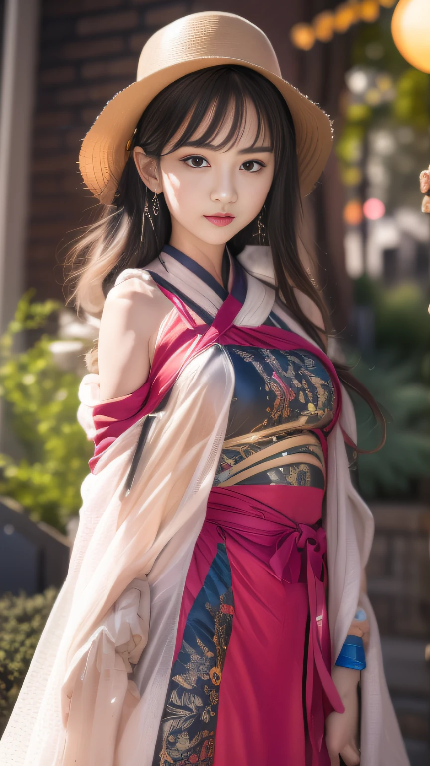 16k, RAW photo, Top quality，A half body，Lateral face，Look up at the perspective, Masterpiece（hyper HD）brunette color hair，15-year-old Hanfu girl，Uniform skirts，Crocodile leather boxing holster，Coarse linen cape，Soft lips，Glossy lips，The girl has fair and tender skin，Soft hair like slippery silk，Sparkling，Almost reluctant to look away。But you know，She wears a sun dress！Imagine that，She just wore a nightdress to go shopping in the bustling Sanlitun，One can't help but want to take a closer look。Take a closer look, desi，Her nightdress is quite fashionable，The skirt flutters in the wind，It's like adding a touch of energy to the whole street，[Wild anime] Hypnotic cool tsundere sister、An anime，Get your place with cowgirl，Makes you shake and vulgar，Lip zoom camera，head portrait，Head down and sleepy-eyed，looking at the viewer only"， best qualtiy， hyper HD， （realisticlying：1.4），， A high resolution， the detail， RAW photogr， Sharp Re， Nikon D850 Film Stock Photo by Jefferies Lee 4 Kodak Portra 400 Camera F1.6 shots, Rich colors, ultra-realistic vivid textures, Dramatic lighting, Unreal Engine Art Station Trend, cinestir 800，