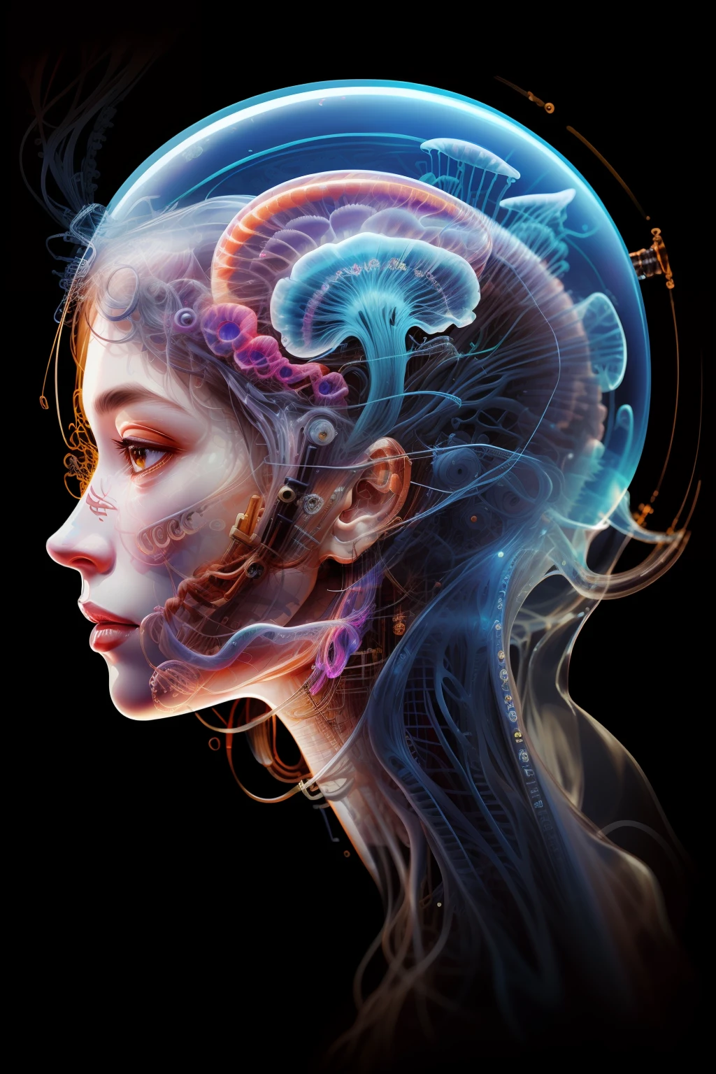 xryhd jellyfish, hyper realistic, ultra detailed, insanely detailed and intricate, ultra fine details, Extreme contrast, Extremely sharp lines, cinematic lighting, artwork by Okuda San Miguel and Carne Griffiths, swirls, intricate, elegant, highly detailed, digital painting, artstation, concept art, smooth, sharp focus, illustration