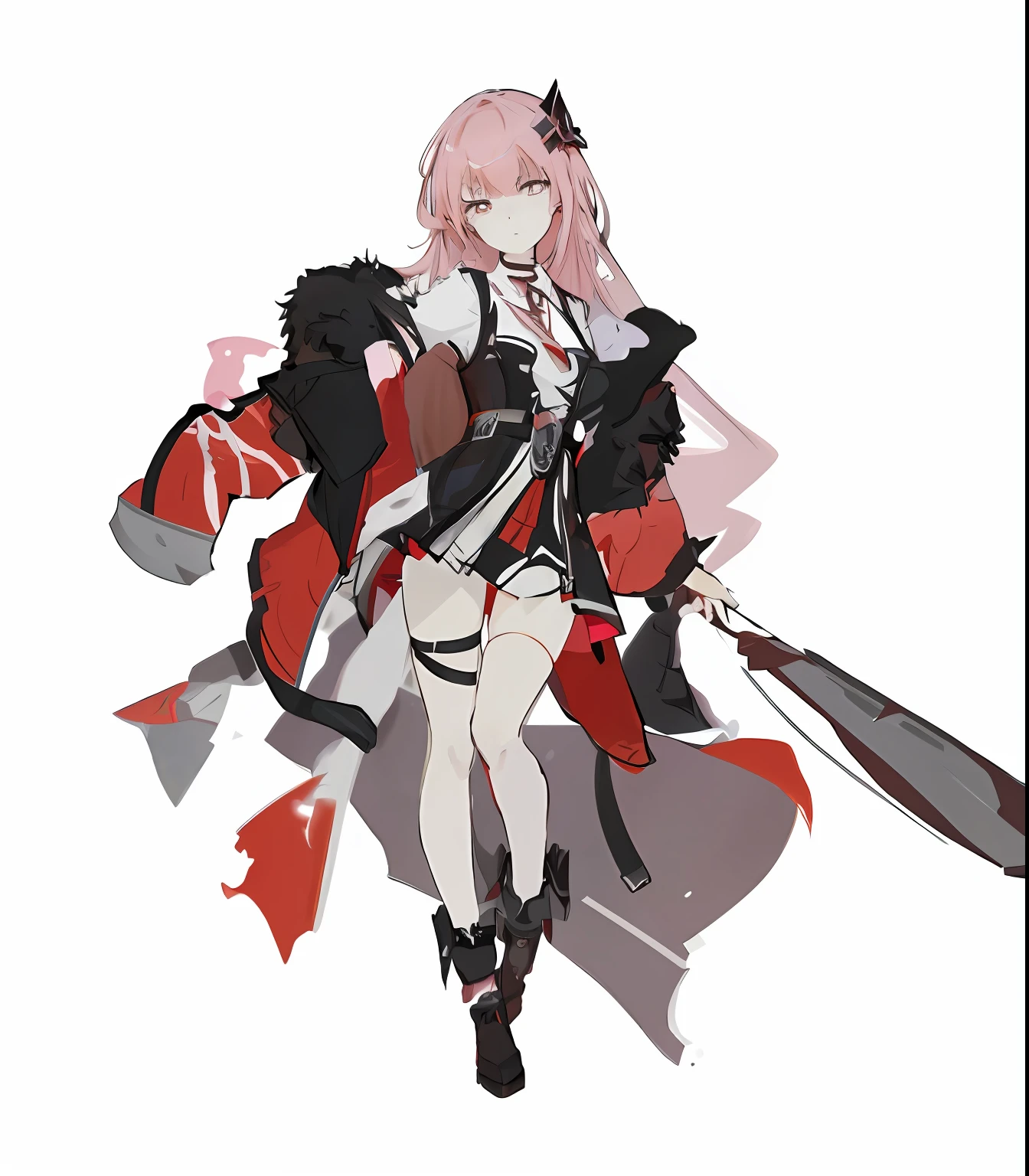 Anime character holding a sword with pink hair and black and white costume, Ayaka Genshin impact, From Arknights, cushart krentz, lollipop, girls frontline style, from girls frontline, cushart kenz, pixiv 3dcg, Anime character design, A scene from the《azur lane》videogame, Kushatt Krenz Key Art Women