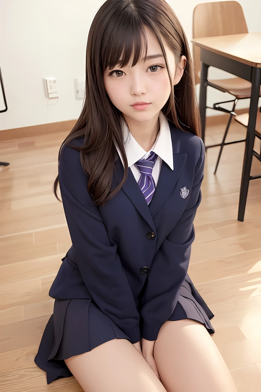 (8k, top-quality, masterpiece:1.2), (realisitic, Photorealsitic:1.37), ultra-detailliert, One Girl,cute little, 独奏,Beautiful detailed sky,date,(Nasal blush),(a smile:1.15),(a closed mouth)tiny chest、beatiful detailed eyes、(length hair: 1.2)、Floating Hair NovaFrogStyle、The upper part of the body、in school uniform
